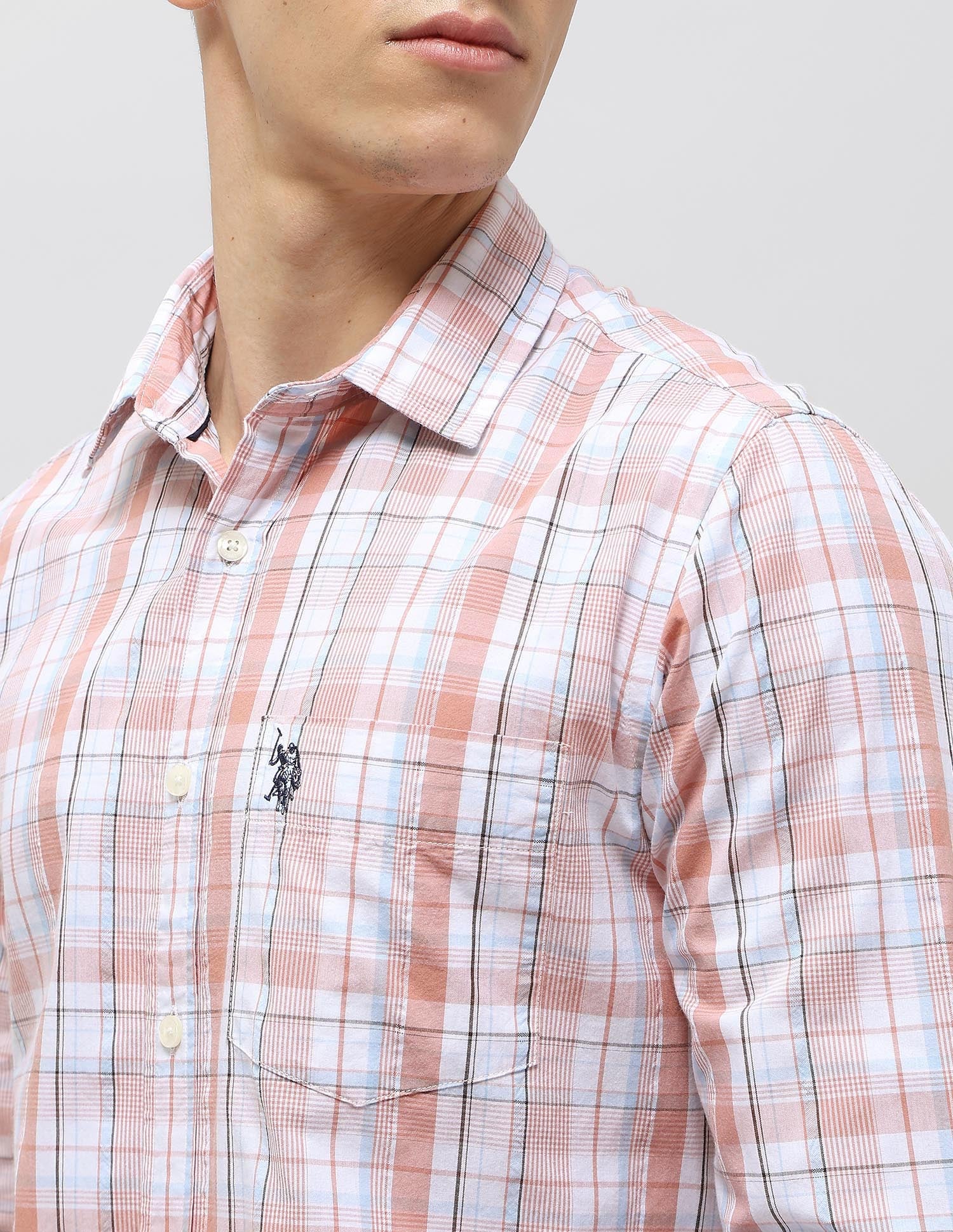Tartan Checked Seersucker Shirt Rust - U.S. Polo Assn. India | Large