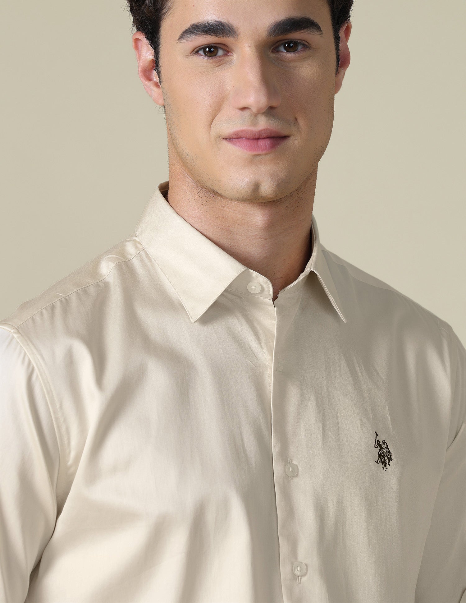 Solid Satin Shirt Off White - U.S. Polo Assn. India | Large