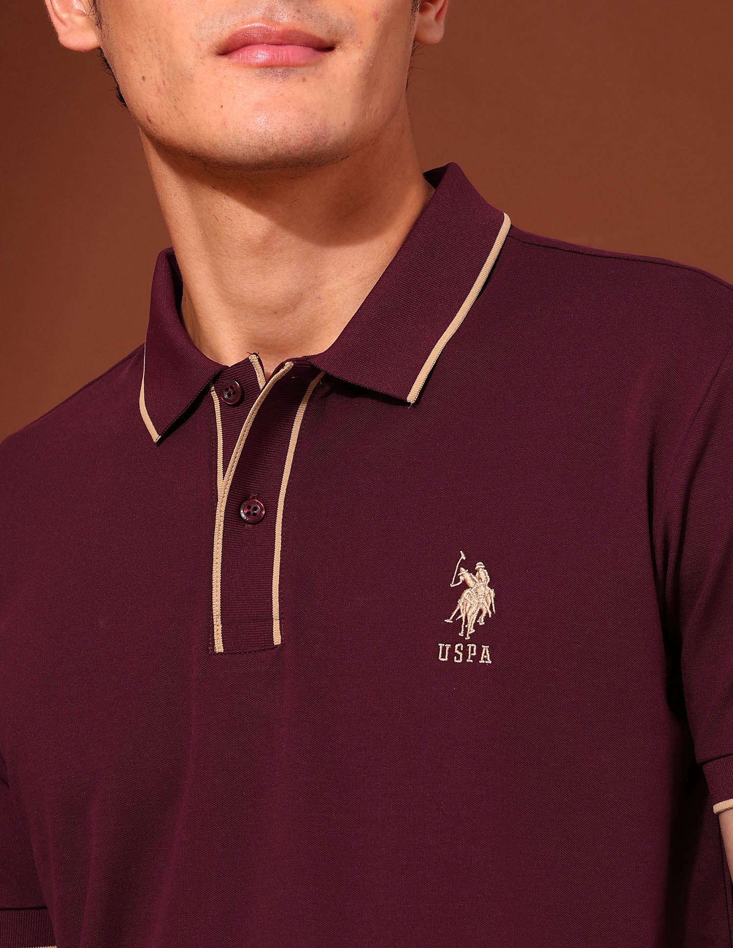 Solid Slim Fit Varsity Polo Shirt Wine - U.S. Polo Assn. India | Large