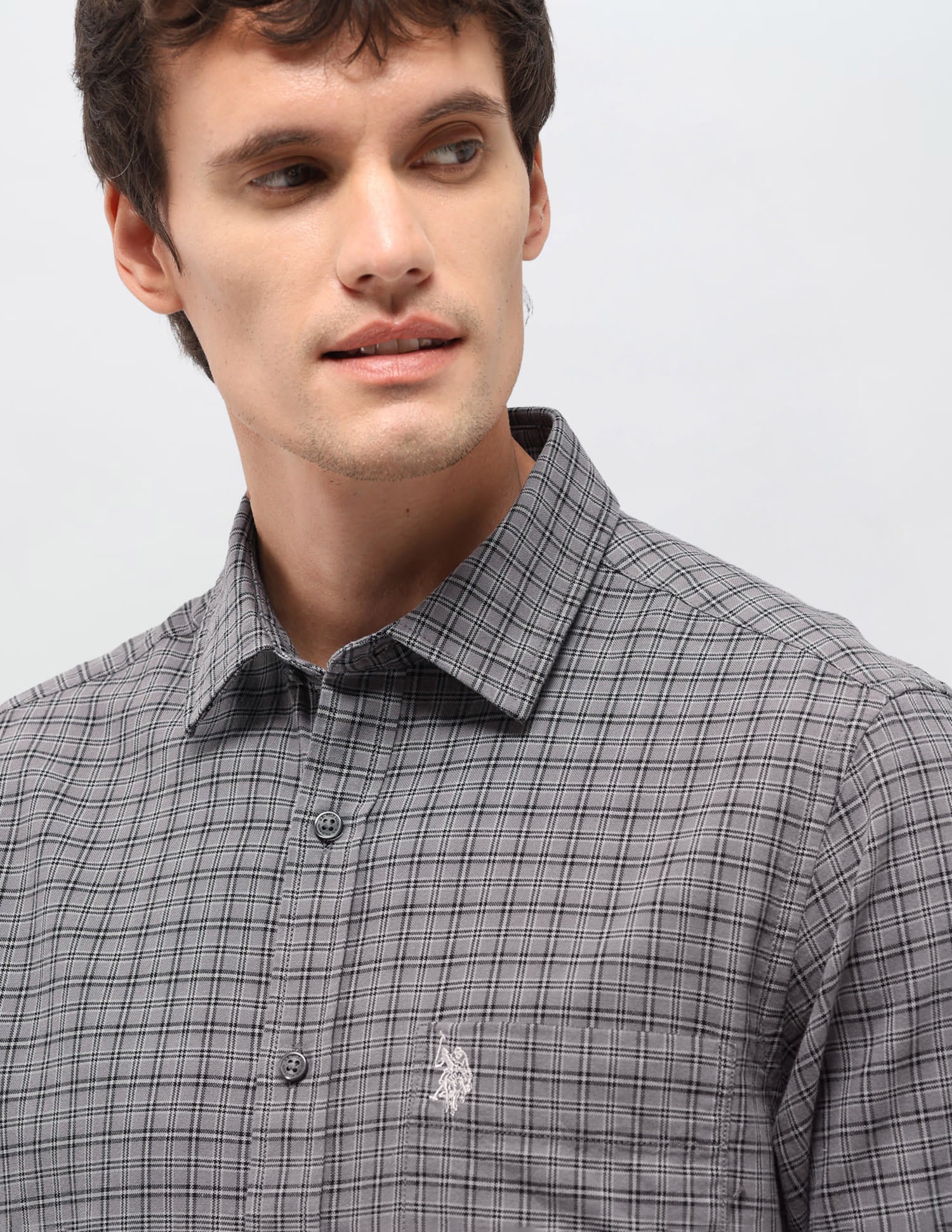Plaid Checked Tailored Fit Shirt Grey - U.S. Polo Assn. India | Large