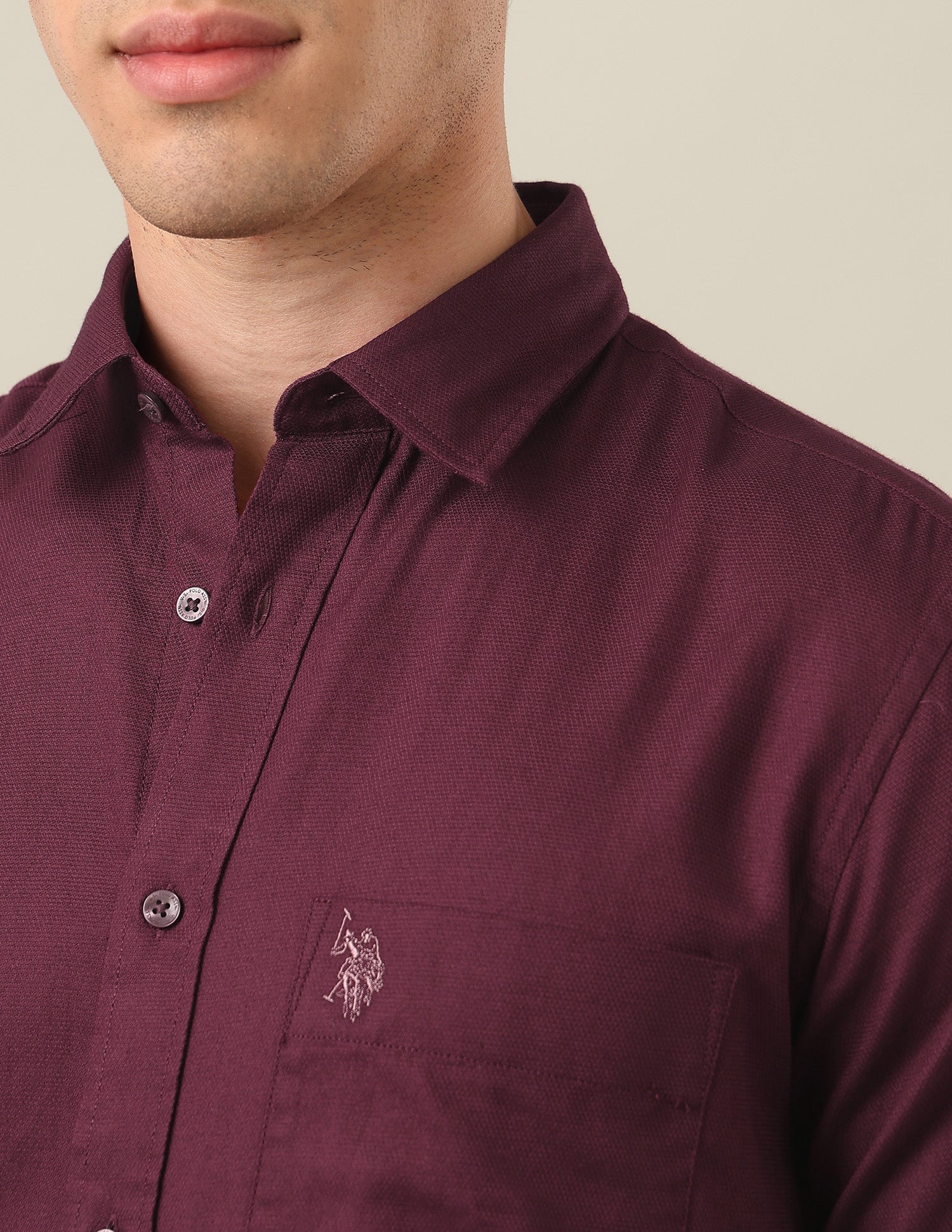 Tailored Fit Solid Shirt Maroon - U.S. Polo Assn. India | Large
