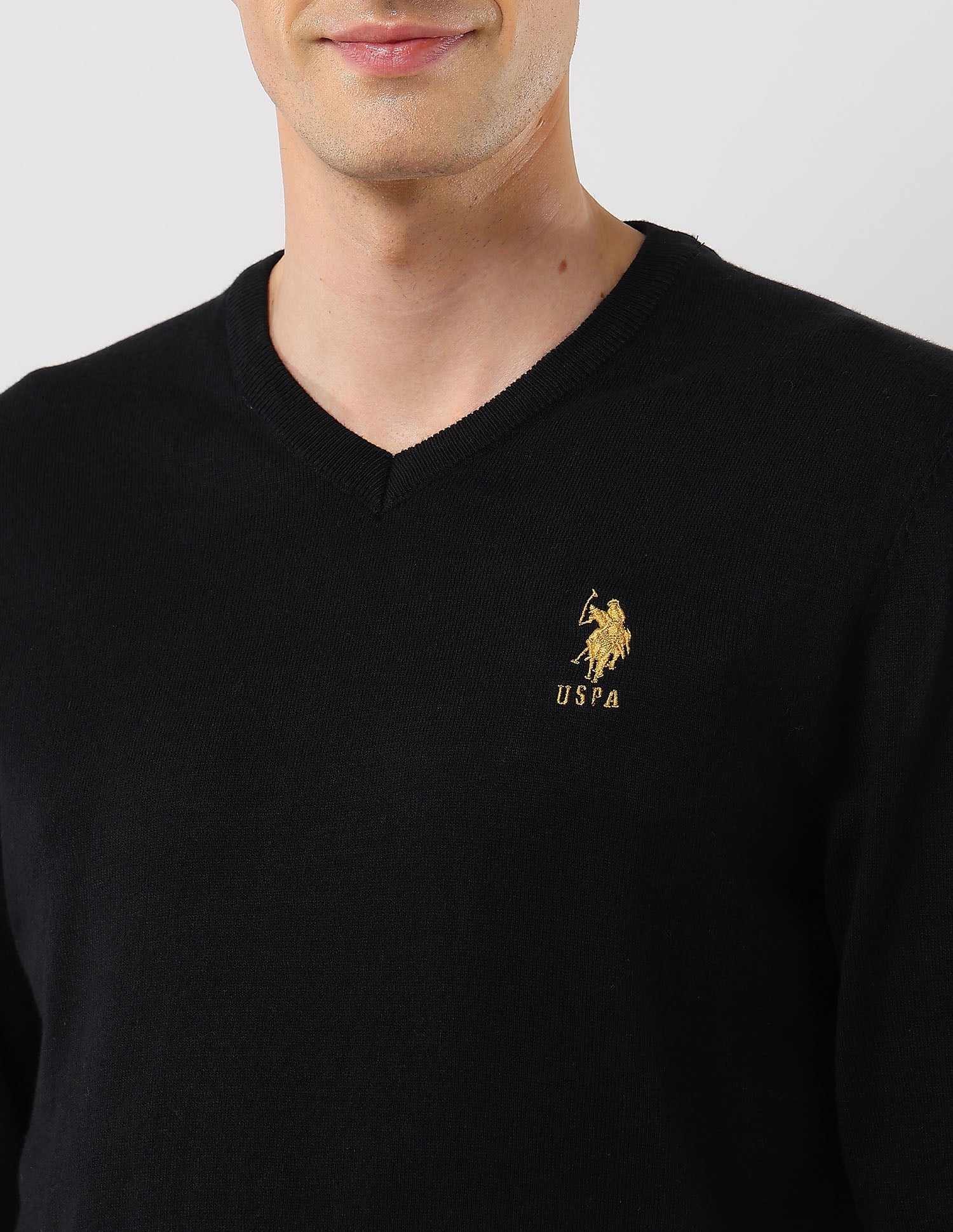 Solid Regular Fit Sweater Black - U.S. Polo Assn. India | Large