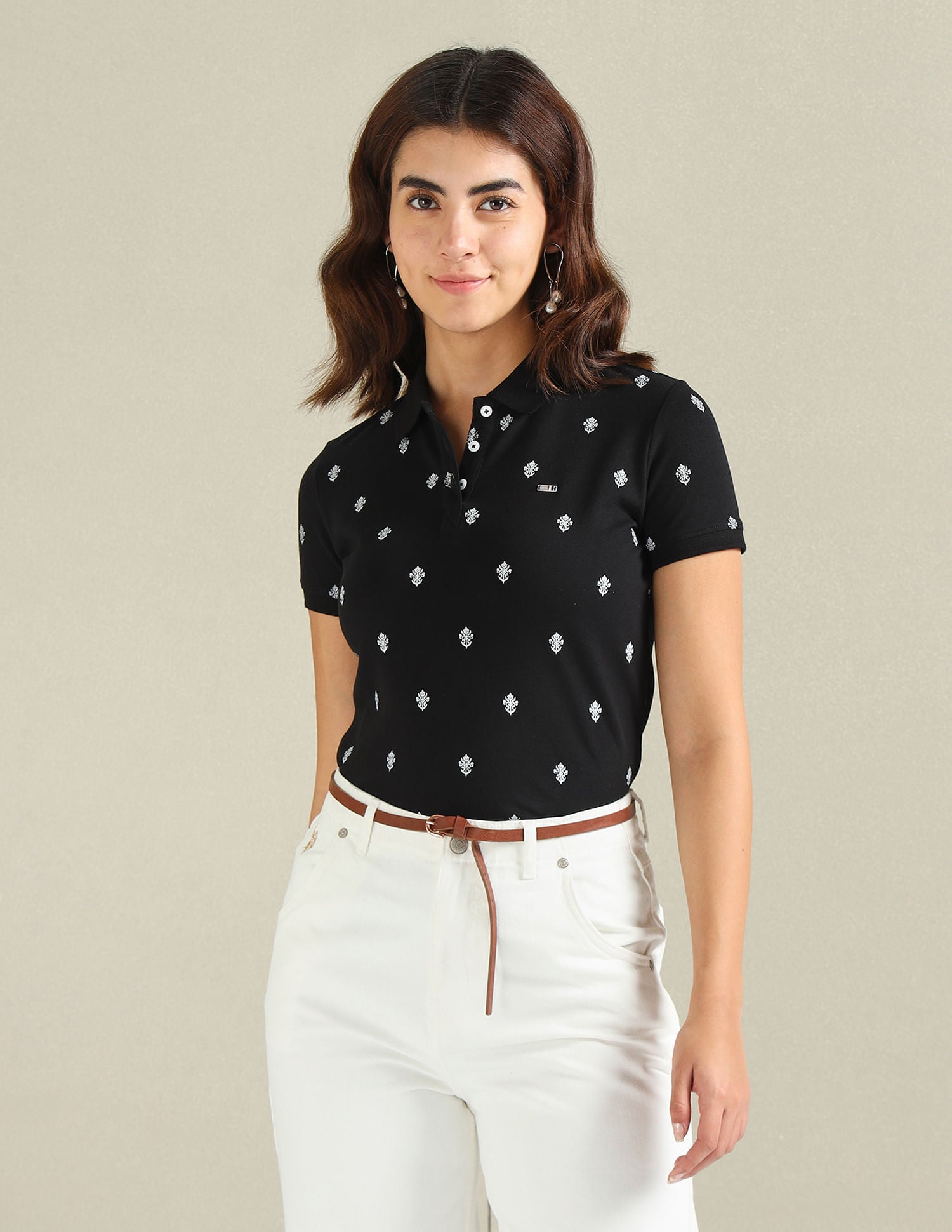 Motif Print Cotton Stretch Polo Shirt Black - U.S. Polo Assn. India | Large