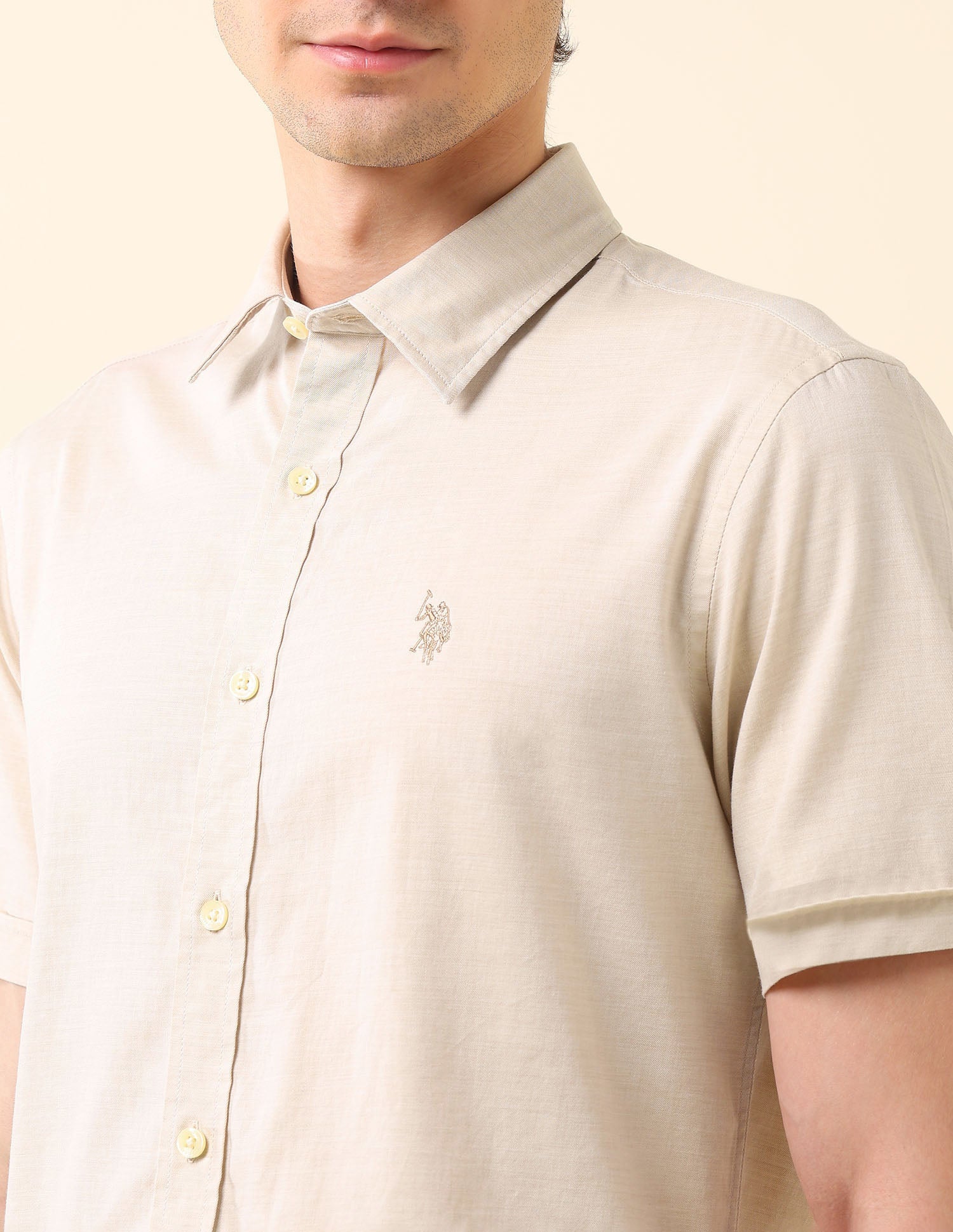 Solid Tailored Fit Pure Cotton Shirt Beige - U.S. Polo Assn. India | Large