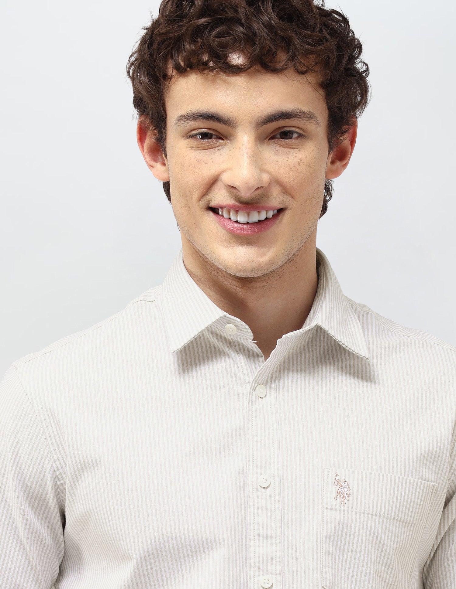 Vertical Striped Regular Fit Shirt Beige - U.S. Polo Assn. India | Large