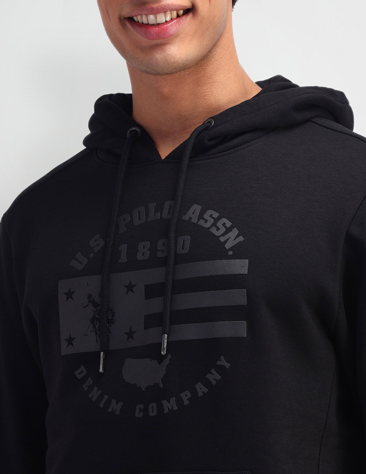 Brand Printed Hooded Sweatshirt Black - U.S. POLO ASSN. | Large