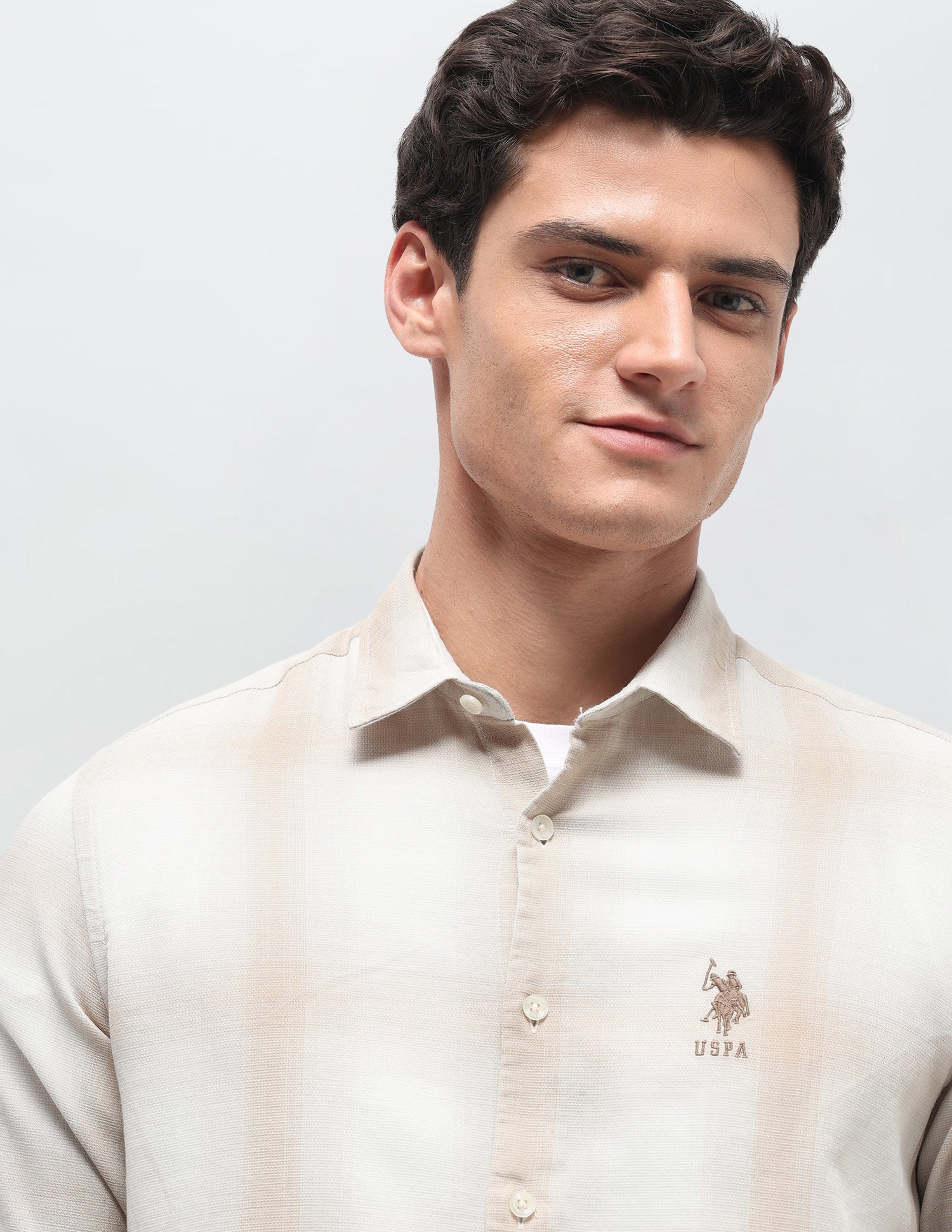 Dobby Regular Fit Shirt Khaki - U.S. Polo Assn. India | Large