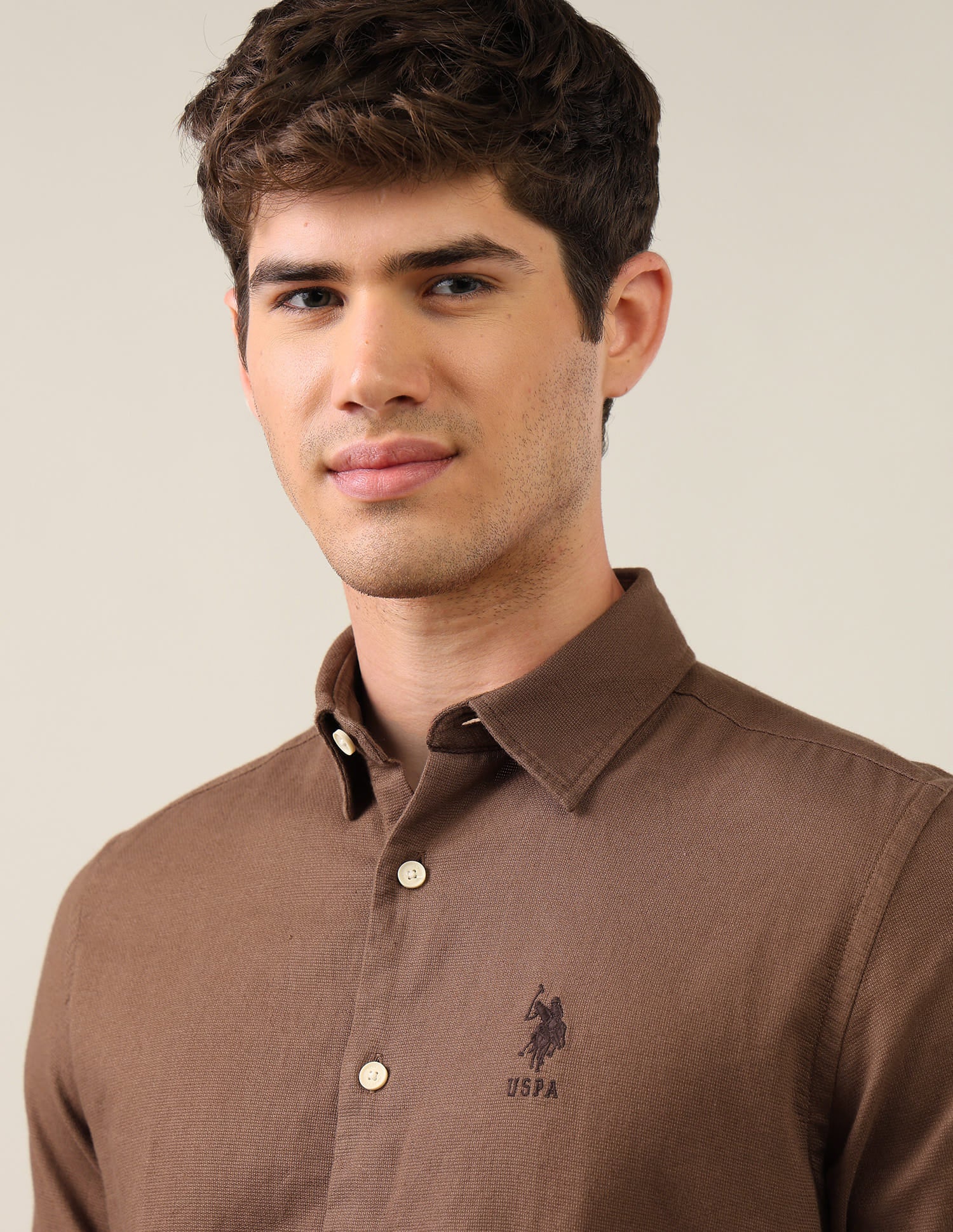 Dobby Regular Fit Shirt Brown - U.S. Polo Assn. India | Large