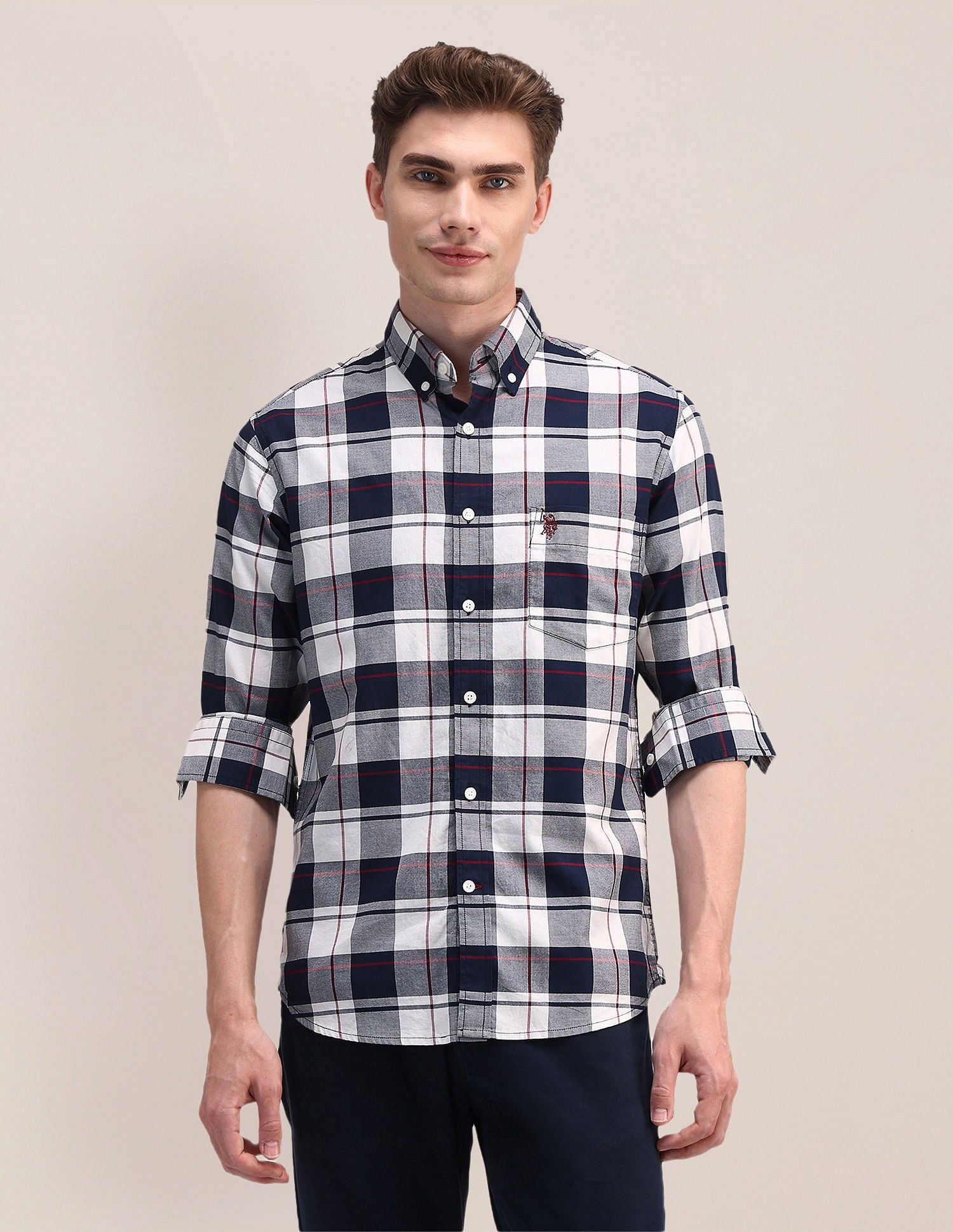 Tartan Check Oxford Cotton Shirt Navy - U.S. Polo Assn. India | Large