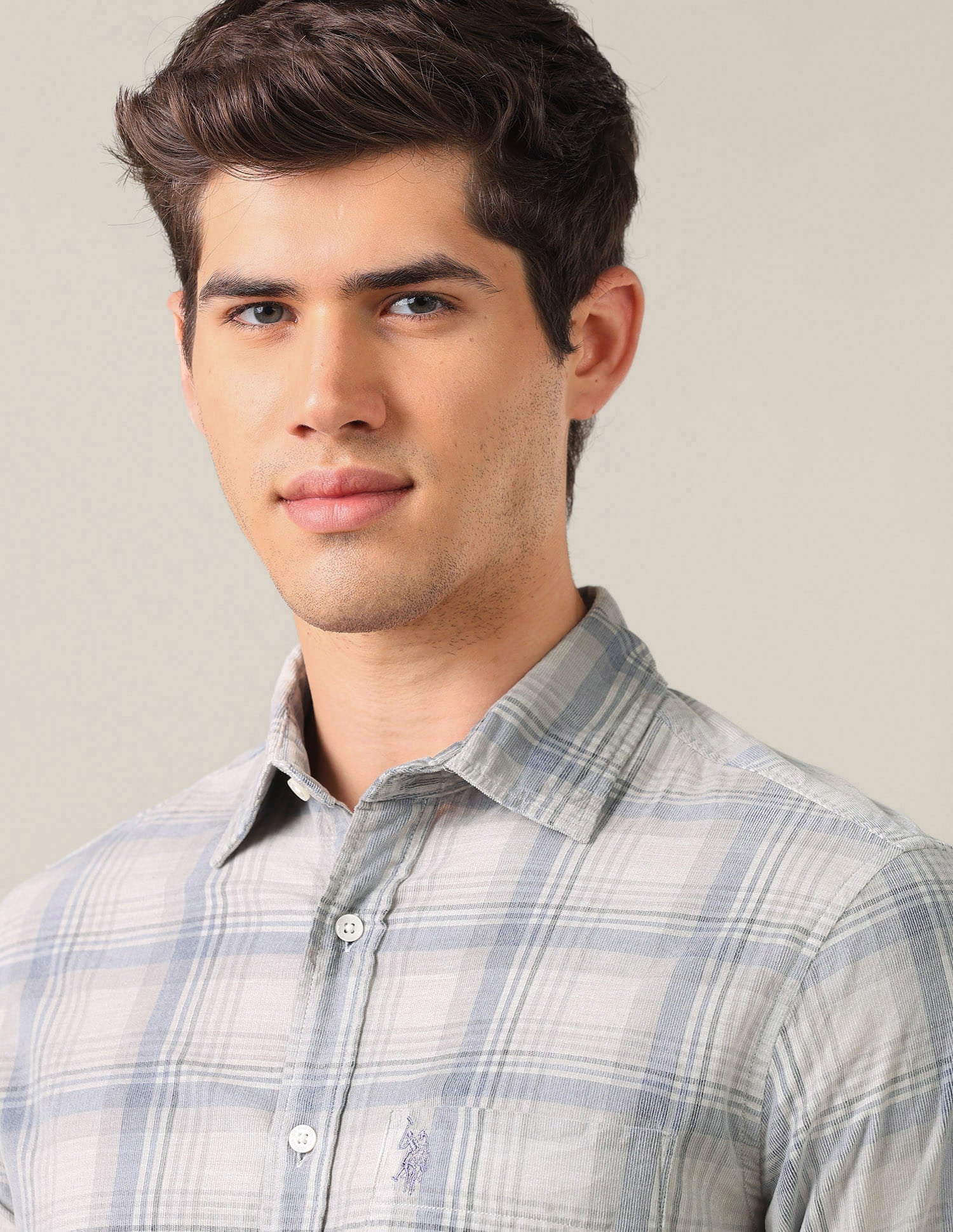 Tailored Fit Corduroy Shirt Grey - U.S. Polo Assn. India | Large