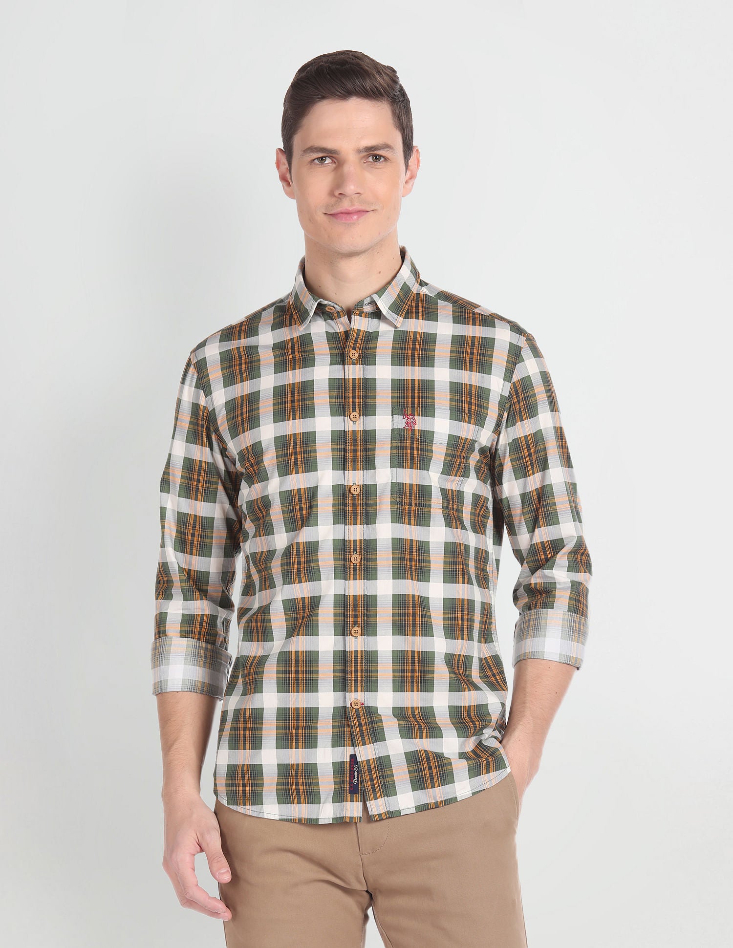 Tartan Check Cotton Shirt Olive - U.S. POLO ASSN. | Large