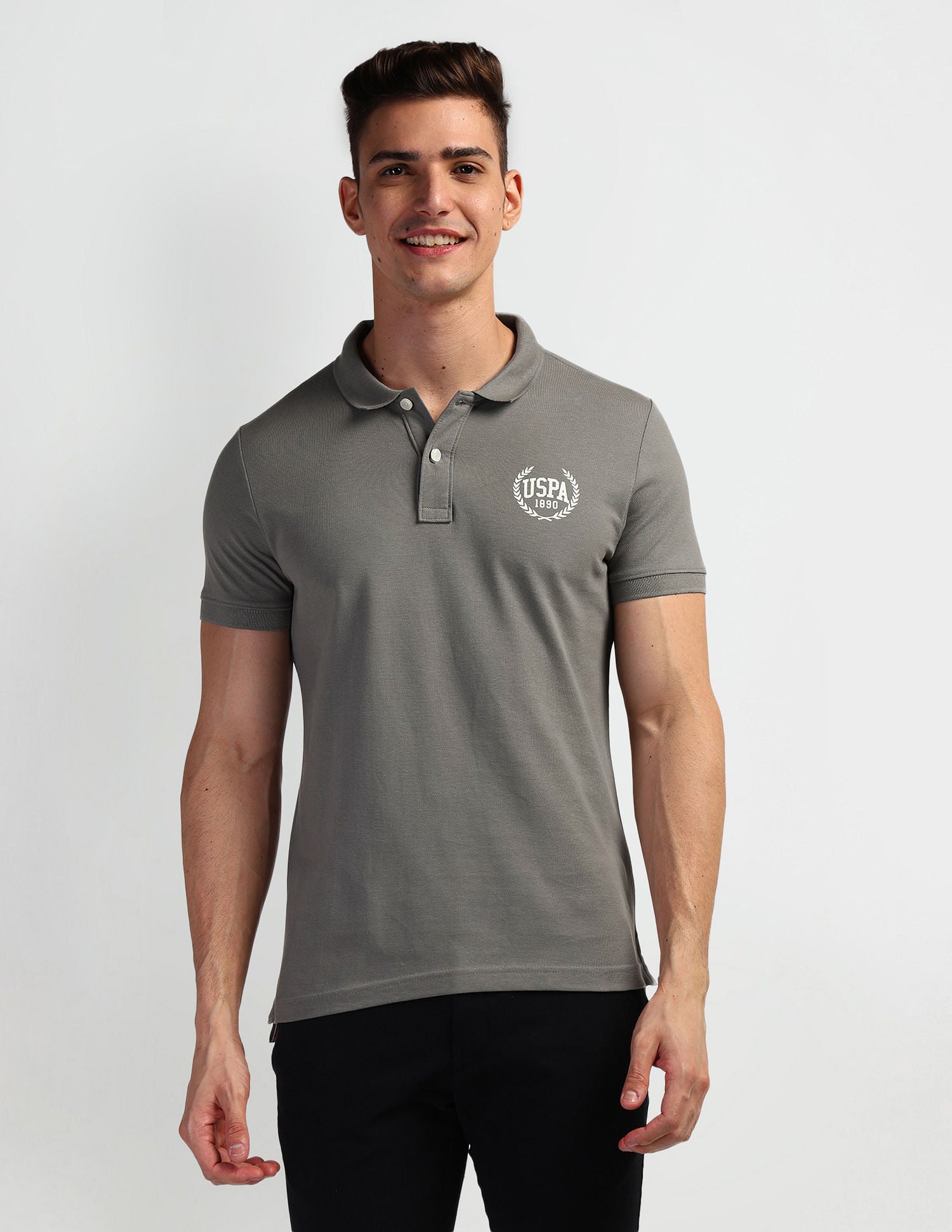 Brand Print Polo Shirt Grey - U.S. Polo Assn. India | Large