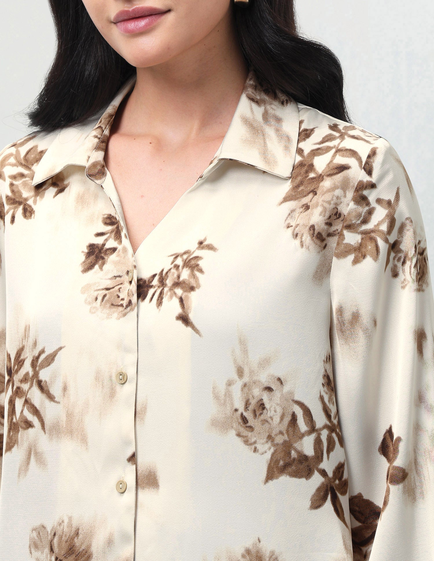 Floral Printed Relaxed Fit Shirt Dark Brown - U.S. Polo Assn. India | Large