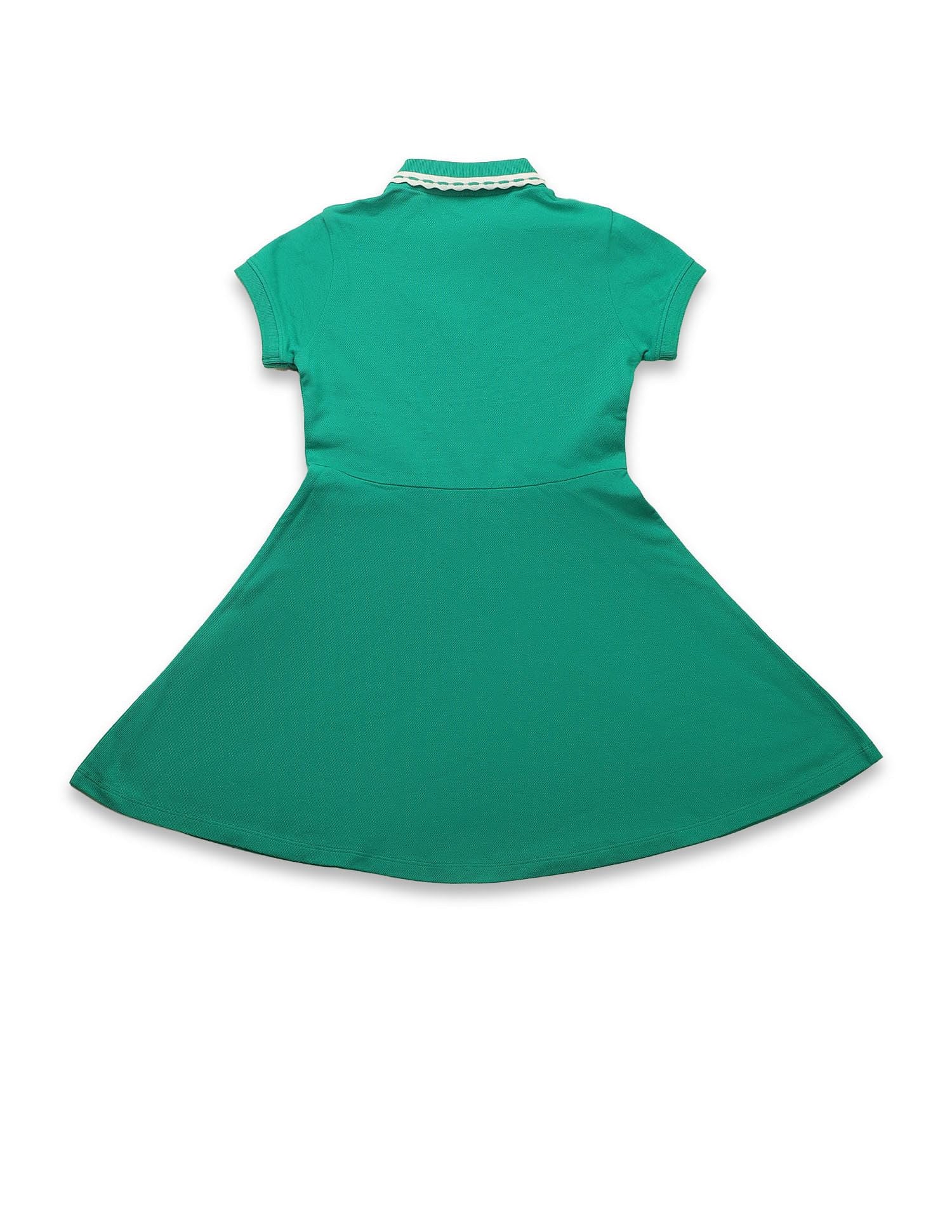 Girls Solid Fit And Flare Polo Dress Green - U.S. POLO ASSN. | Large