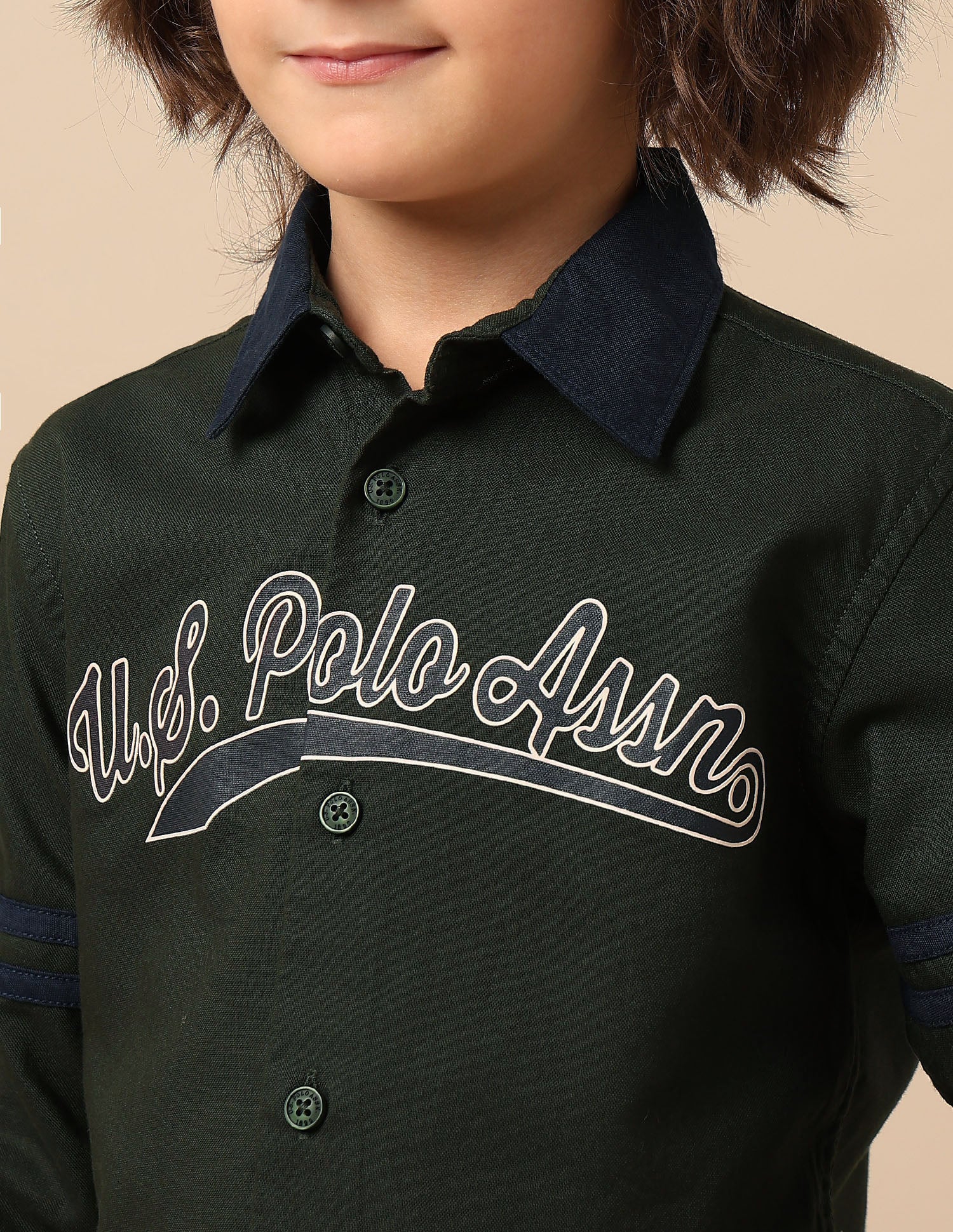 Boys Brand Printed Oxford Shirt Green - U.S. POLO ASSN. | Large