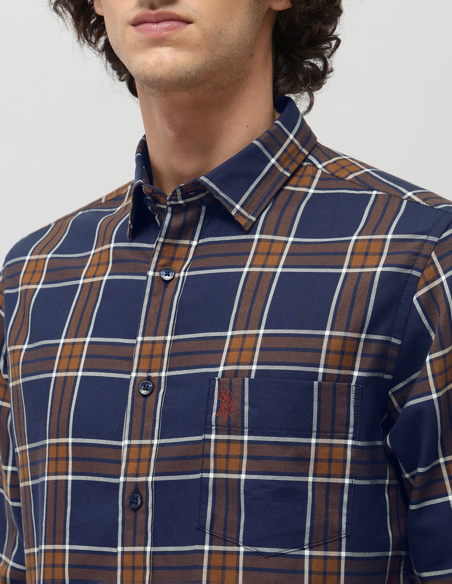 Grid Tattersall Checked Tailored Fit Shirt Navy - U.S. POLO ASSN. | Large