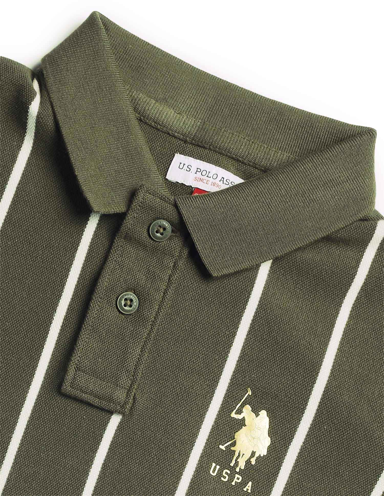 Boys Regular Fit Vertical Striped Polo Shirt Olive - U.S. POLO ASSN. | Large