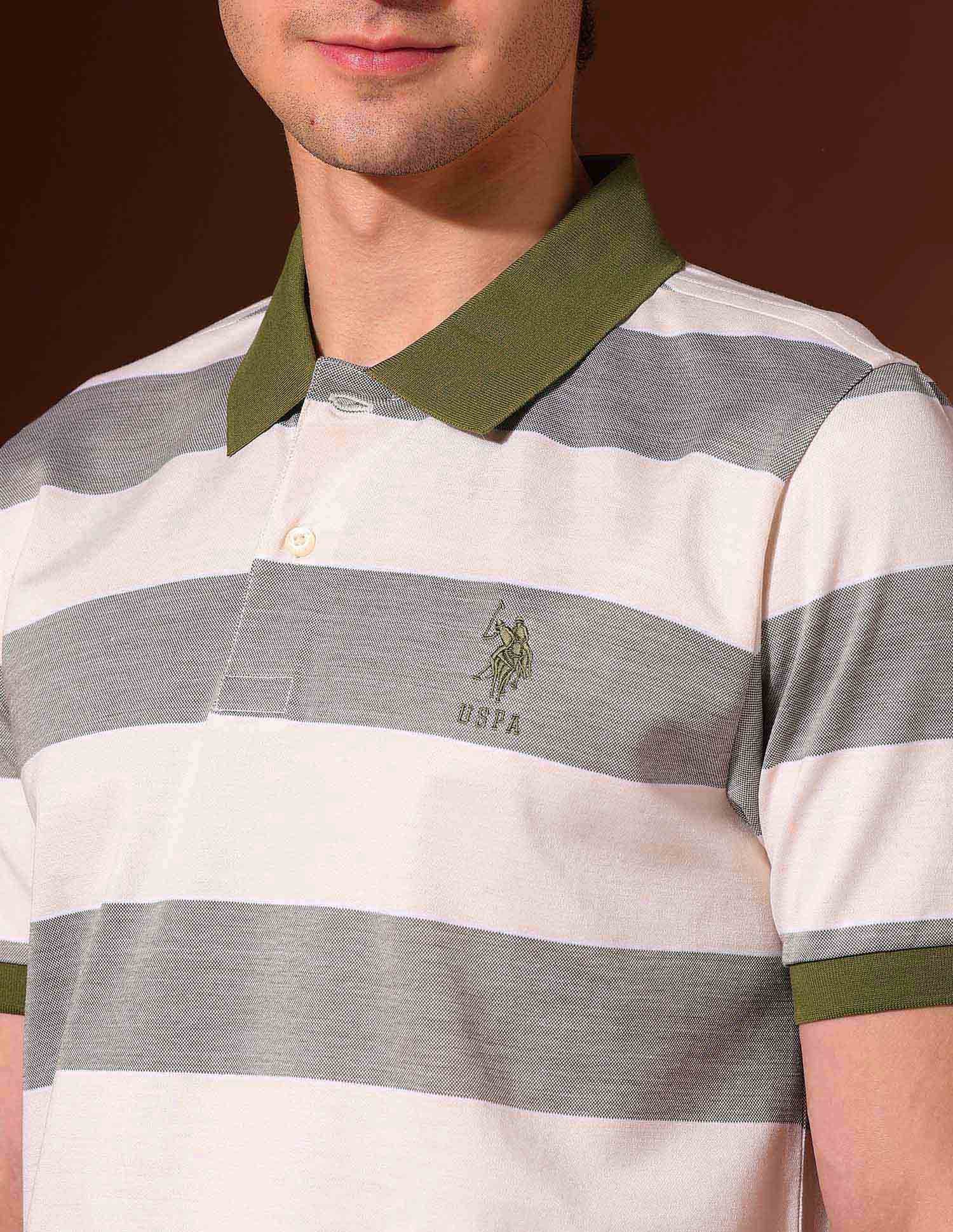 Horizontal Striped Working Holiday Polo Shirt Green - U.S. Polo Assn. India | Large