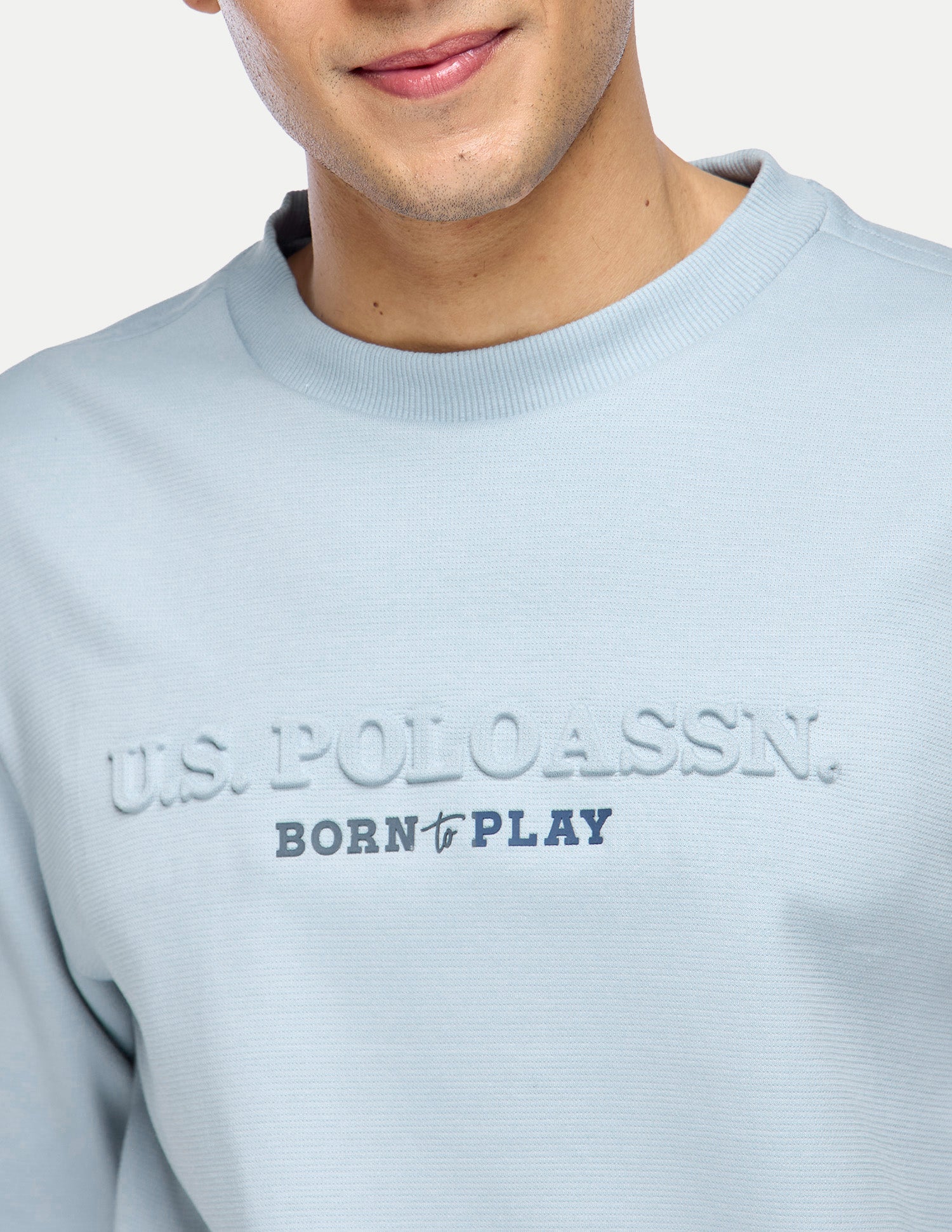 Brand Embossed Slim Fit Sweatshirt Light Blue - U.S. Polo Assn. India | Large