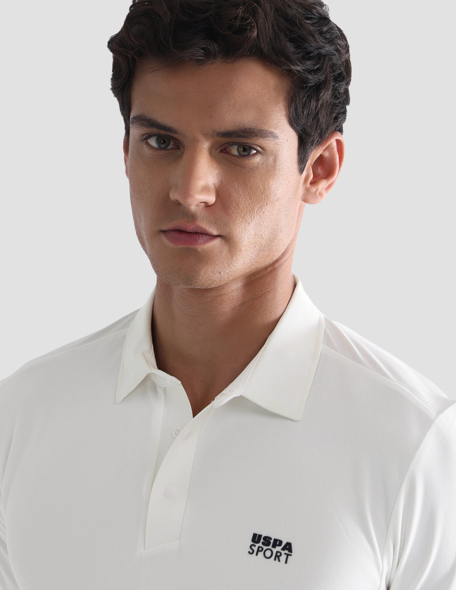 Solid Slim Fit Active Polo Shirt Off White - U.S. Polo Assn. India | Large