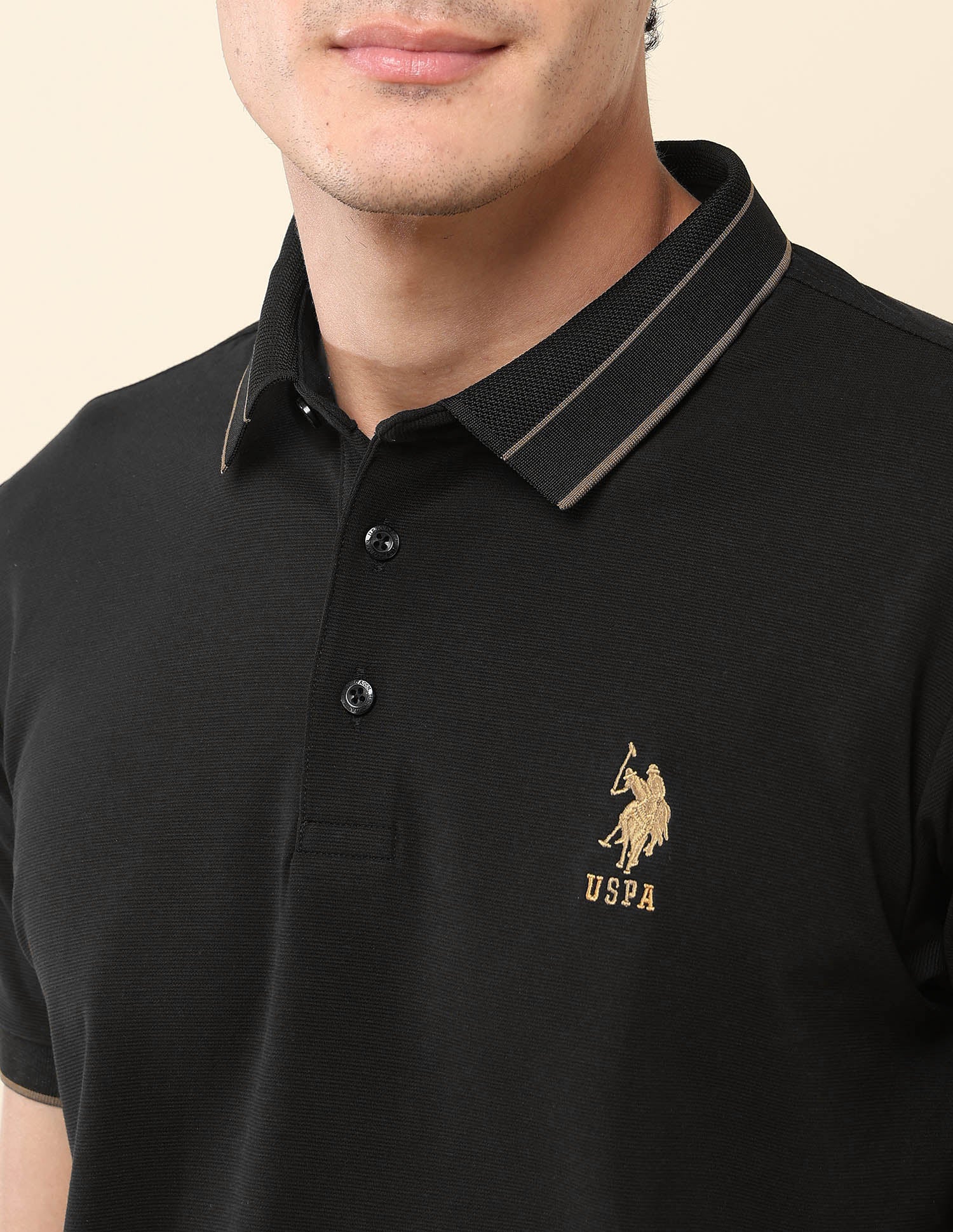 Slim Fit Modern Monochrome Polo Shirt Black - U.S. Polo Assn. India | Large