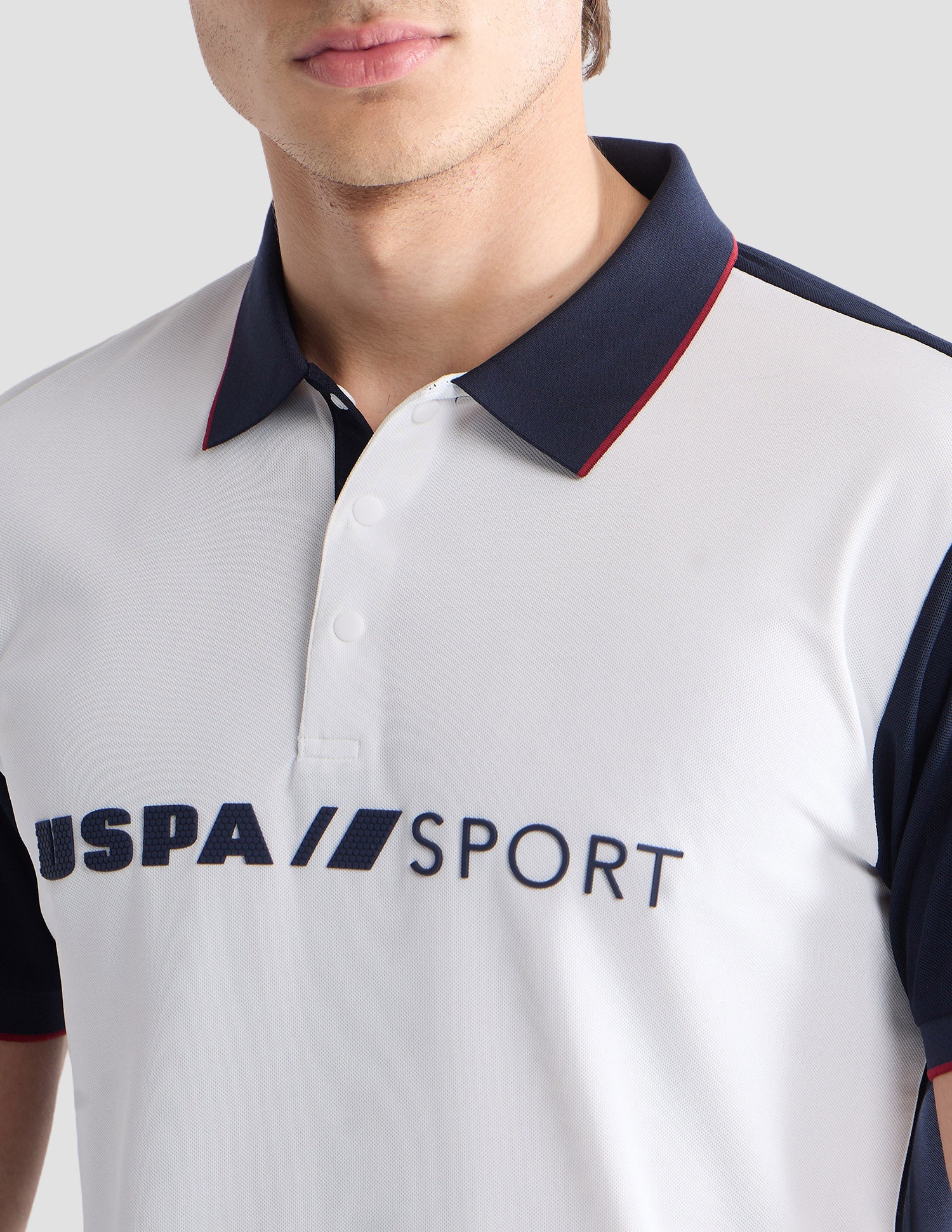 Colourblocked Slim Fit Active Polo Shirt Off White - U.S. Polo Assn. India | Large