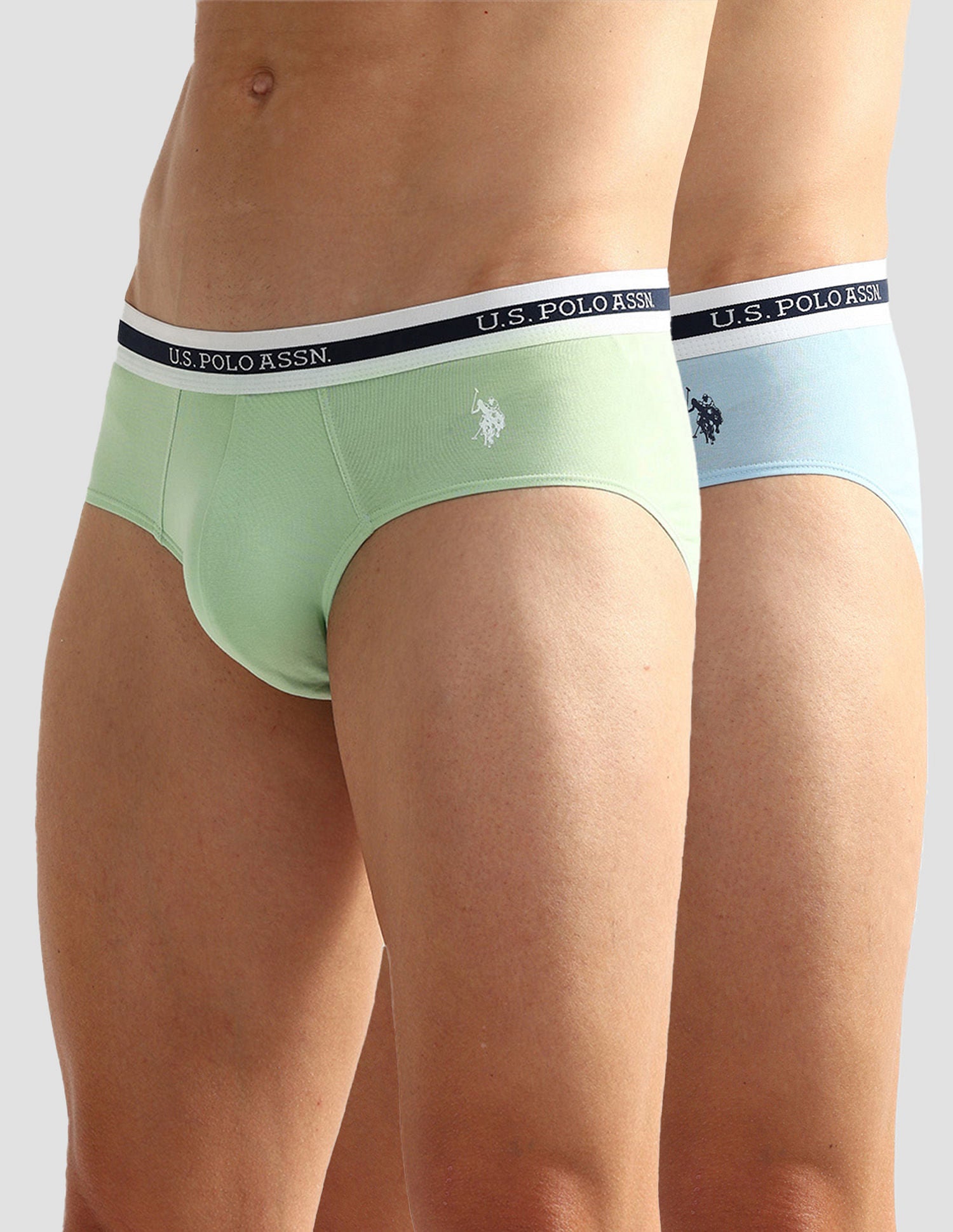Elasticized Waist OEB09 Briefs - Pack Of 2 Pastel Green and Pastel Blue - U.S. POLO ASSN. | Large
