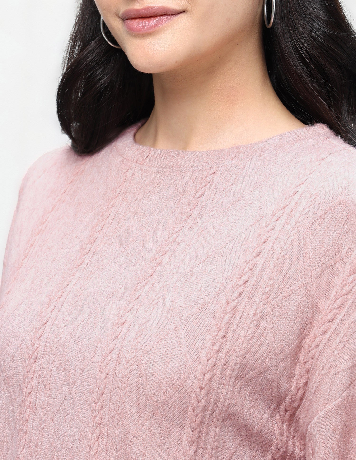 Cable Patterned Knit Regular Fit Sweater Pink - U.S. Polo Assn. India | Large