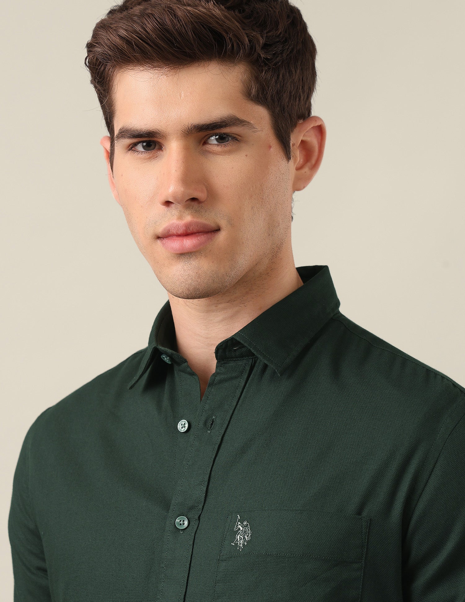 Tailored Fit Solid Shirt Dark Green - U.S. Polo Assn. India | Large
