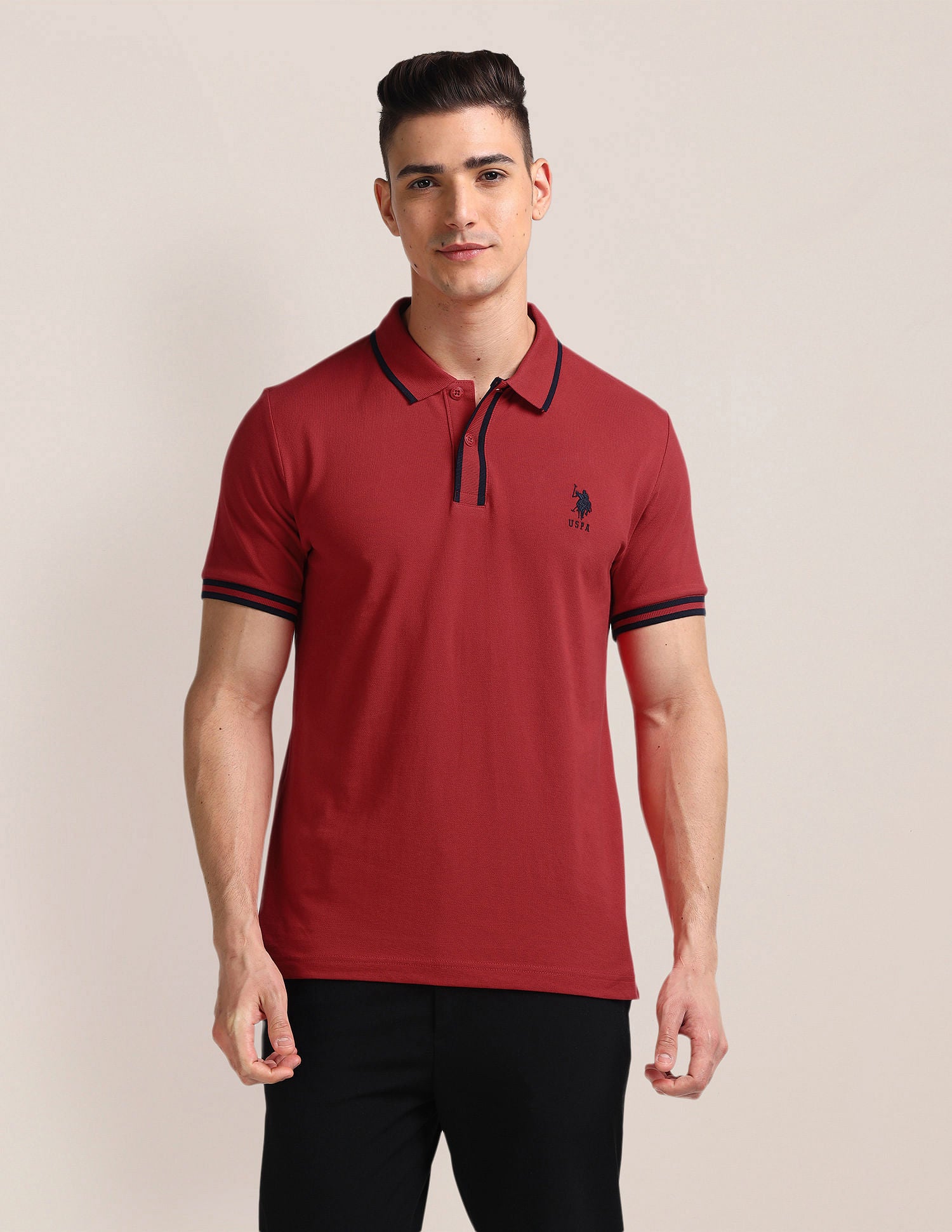 Solid Slim Fit Polo Shirt Red - U.S. Polo Assn. India | Large