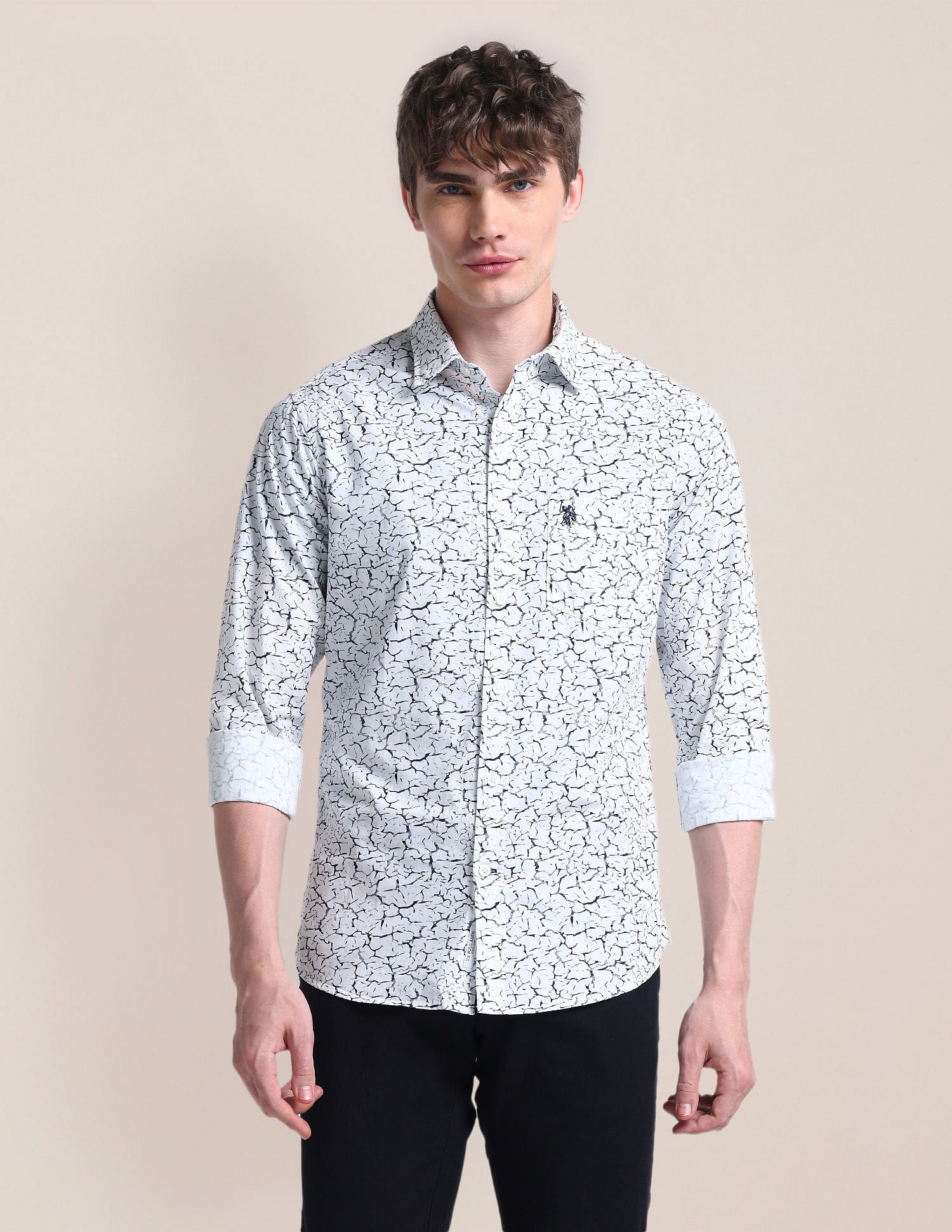 Cutaway Collar Cotton Shirt Black - U.S. Polo Assn. India | Large