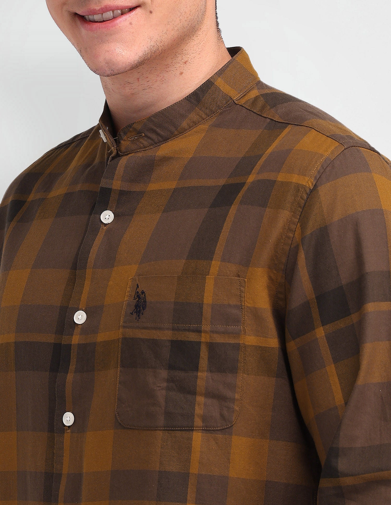 Slim Fit Twill Checked Shirt Khaki - U.S. POLO ASSN. | Large