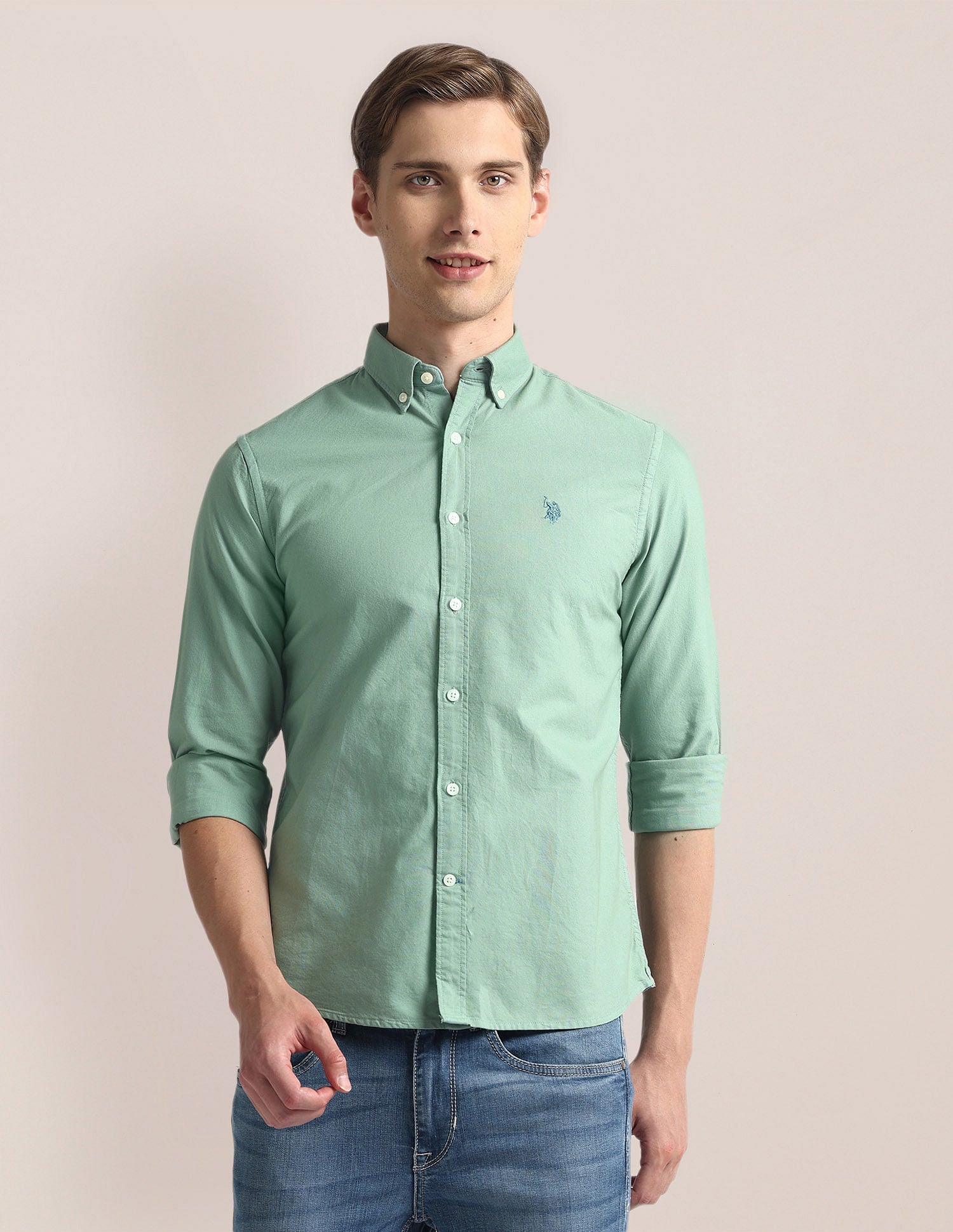 Tailored Fit Dobby Shirt Green - U.S. Polo Assn. India | Large