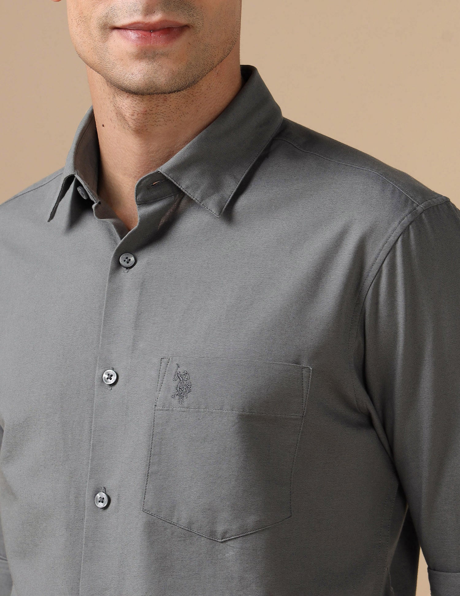 Pure Cotton Tailored Fit Shirt Grey - U.S. Polo Assn. India | Large