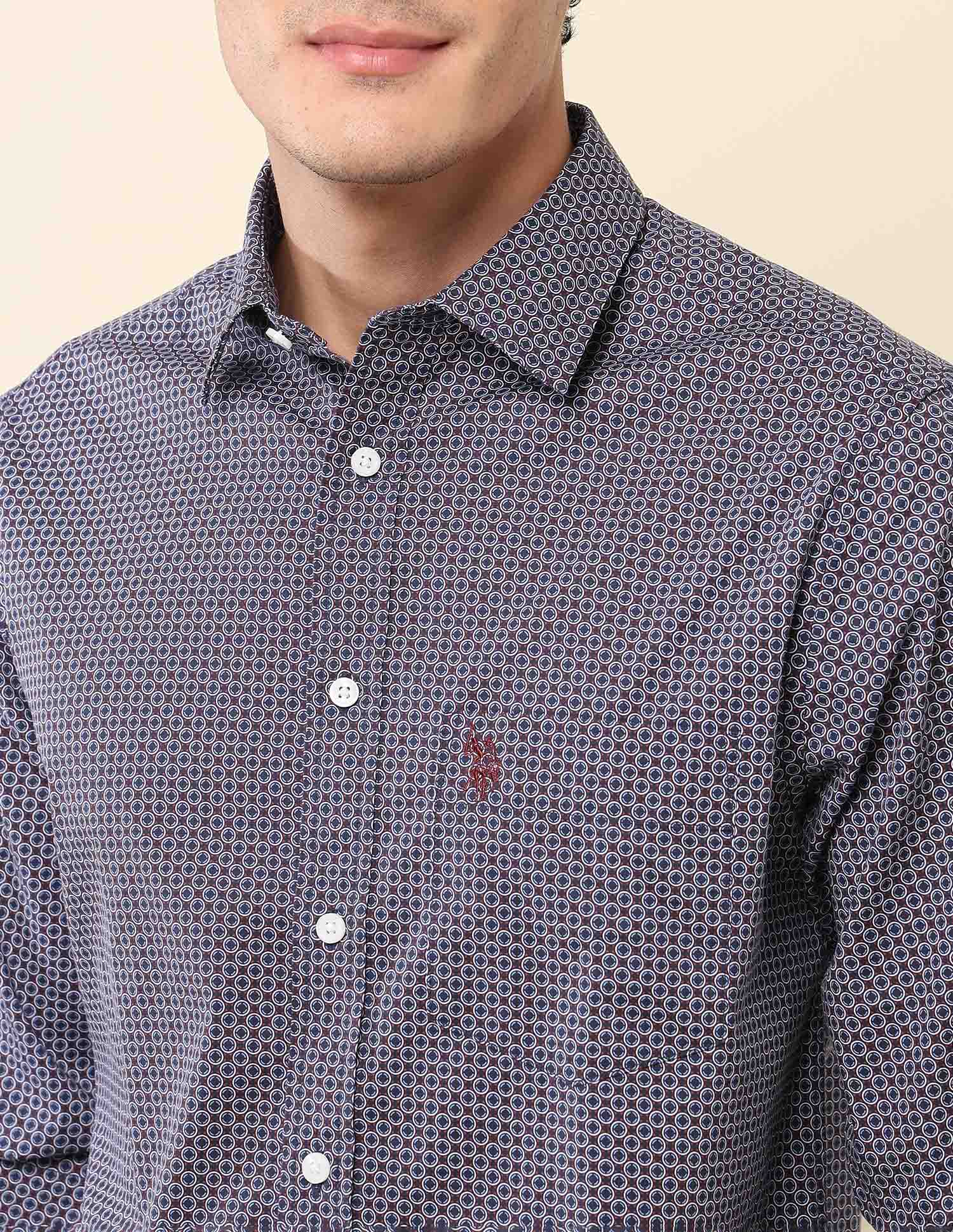 Geometric Printed Tailored Fit Shirt Navy - U.S. Polo Assn. India | Large