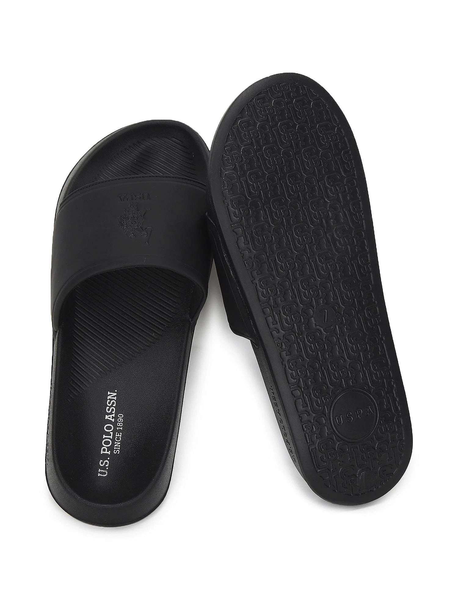 Men Debossed Monogram Specter 6.0 Slides Black - U.S. Polo Assn. India | Large