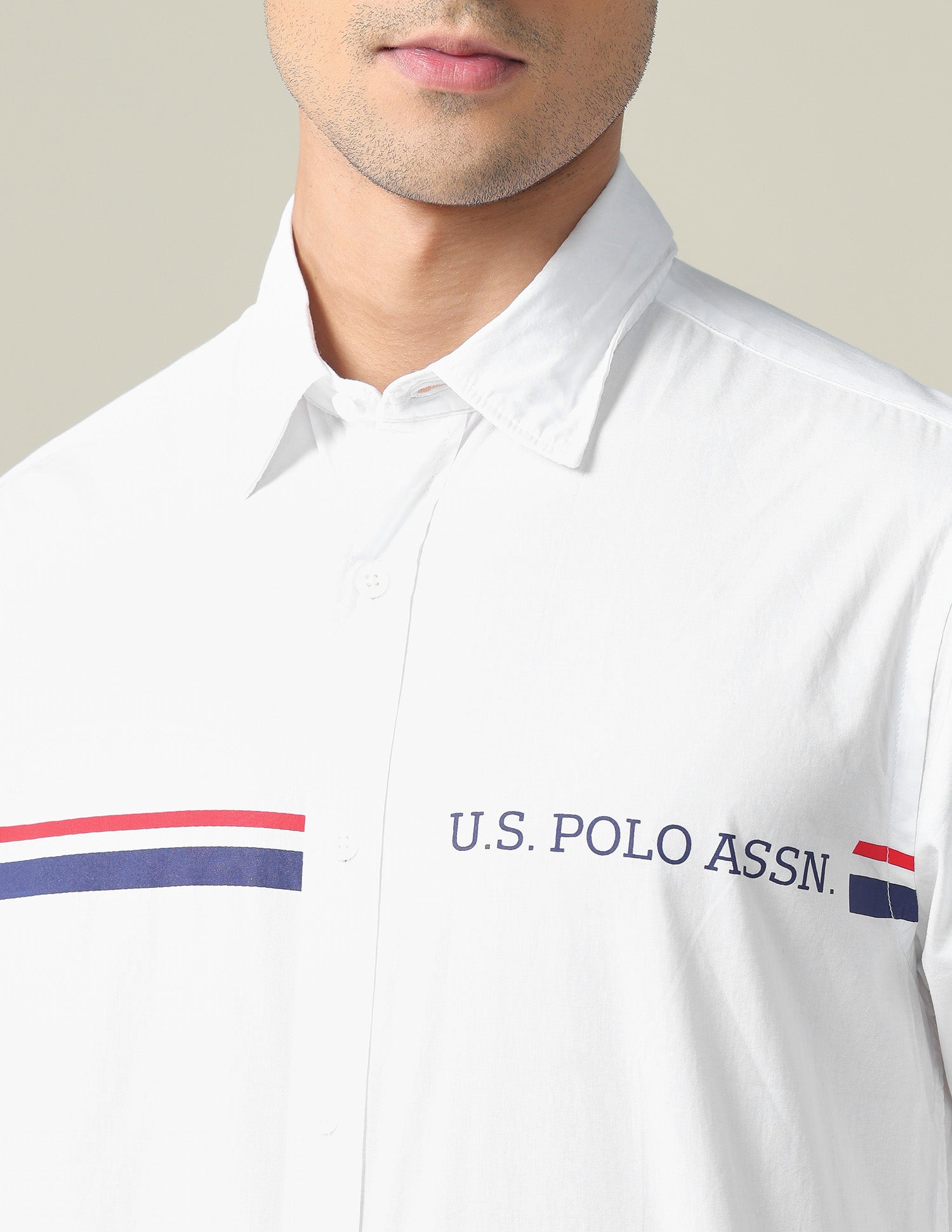 Horizontal Stripe Cotton Shirt White - U.S. POLO ASSN. | Large