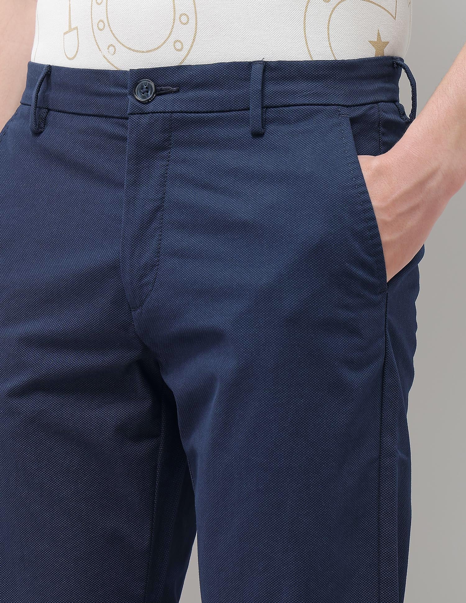 Textured Riley Straight Fit Trousers Navy - U.S. Polo Assn. India | Large