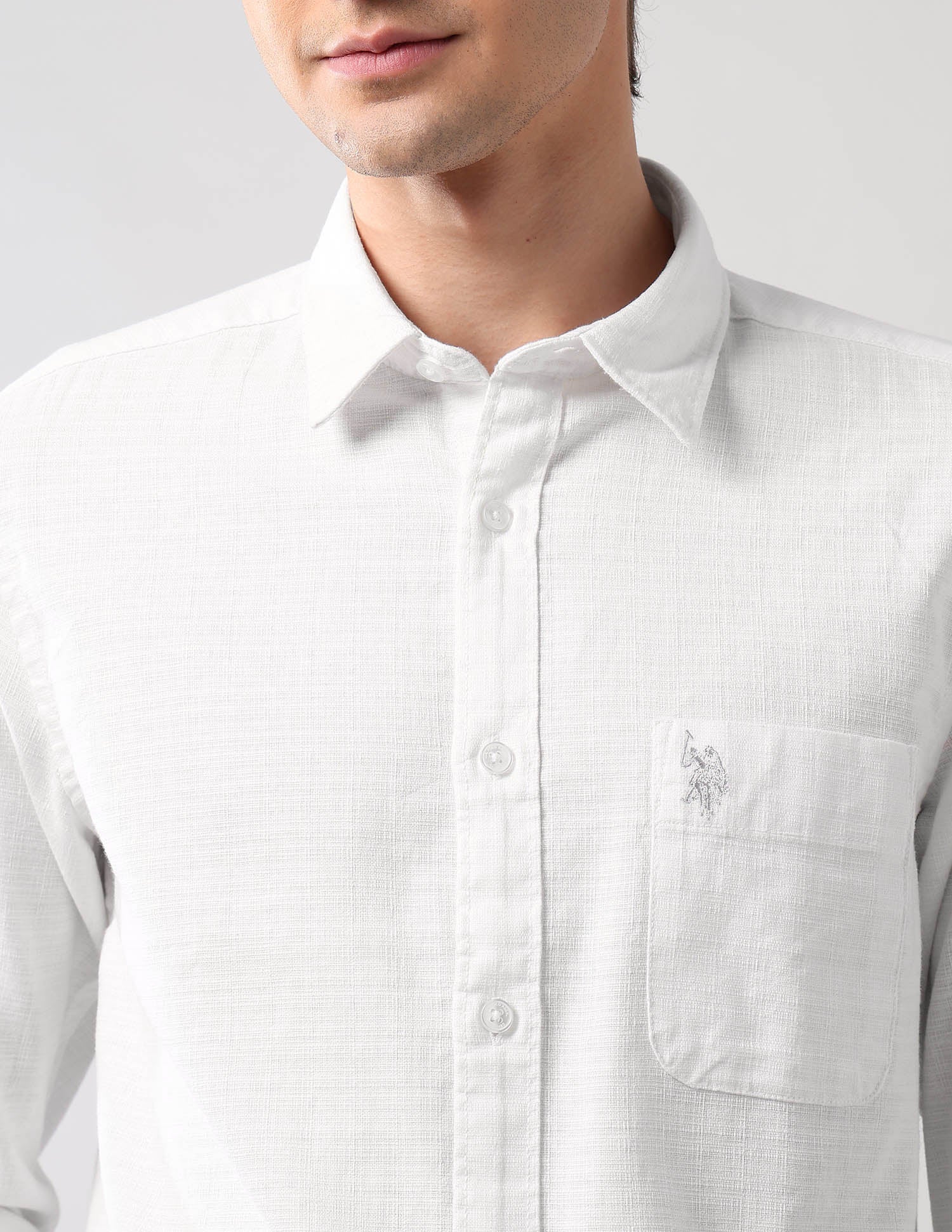 Textured Pure Cotton Shirt White - U.S. Polo Assn. India | Large