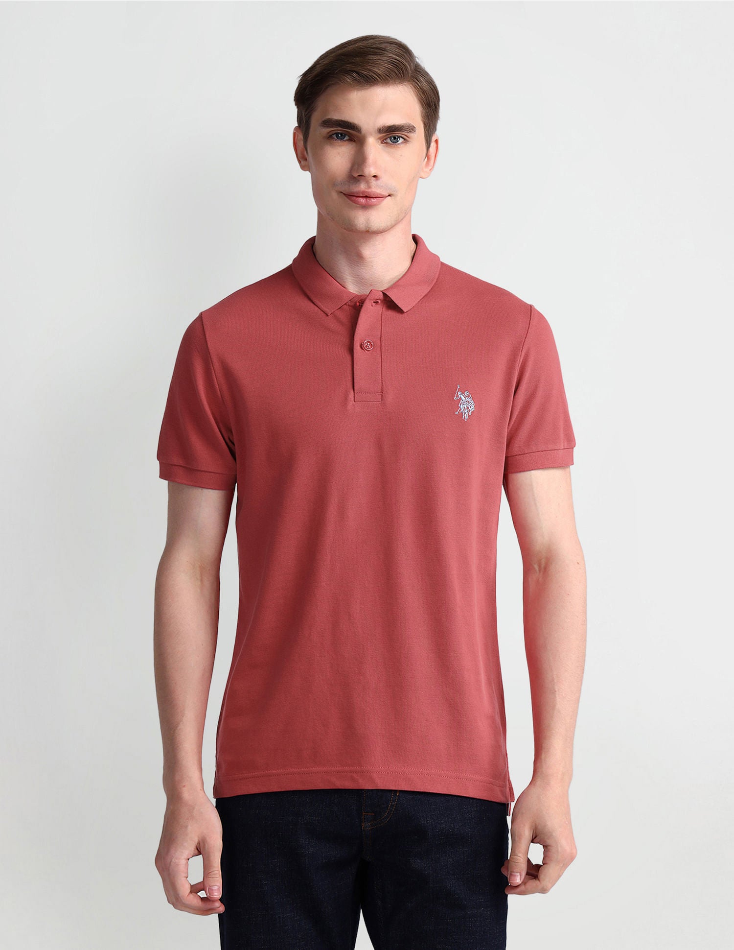 Muscle Fit Solid Polo Shirt Pink - U.S. Polo Assn. India | Large