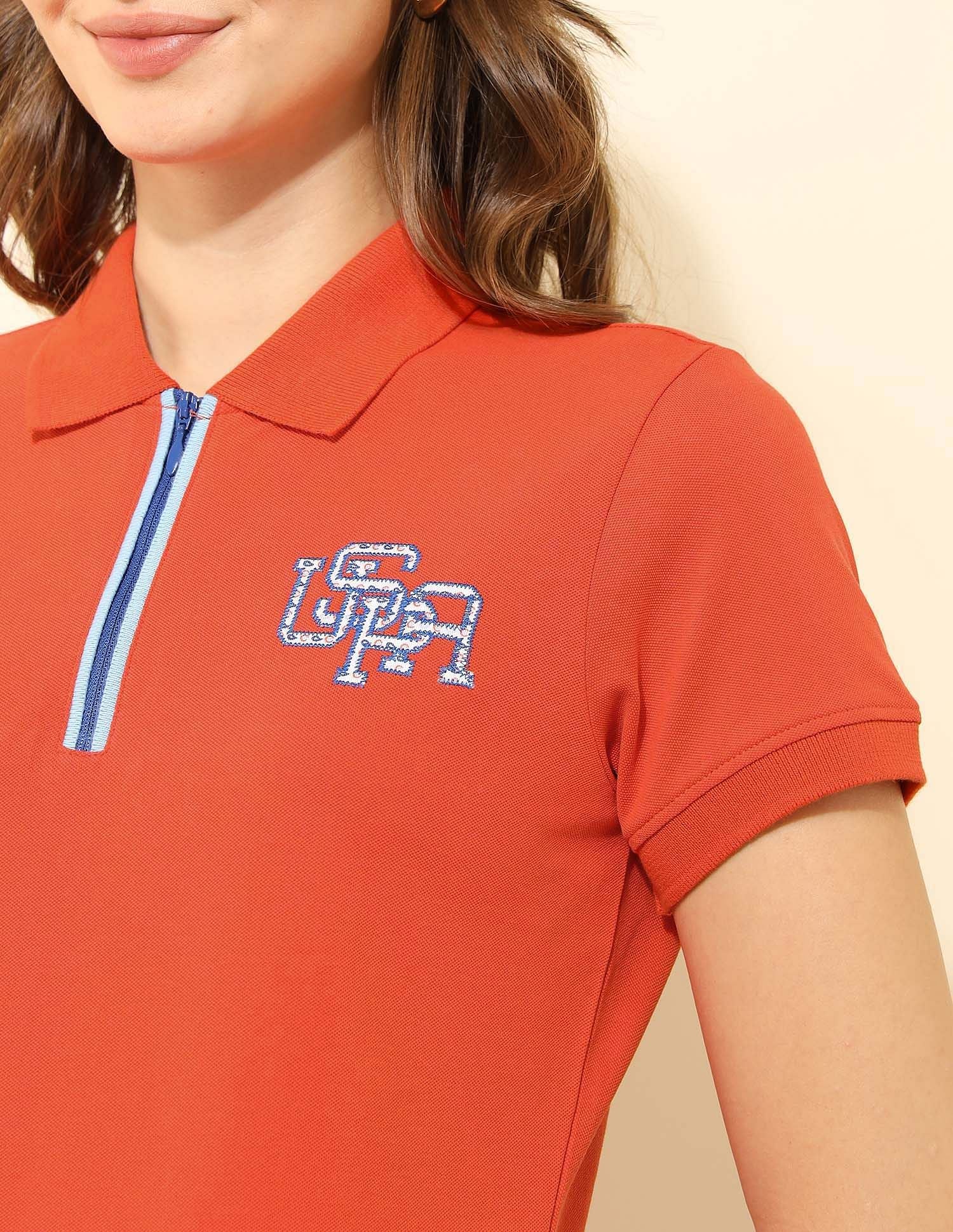 Regular Fit Brand Printed Polo Shirt Orange - U.S. Polo Assn. India | Large