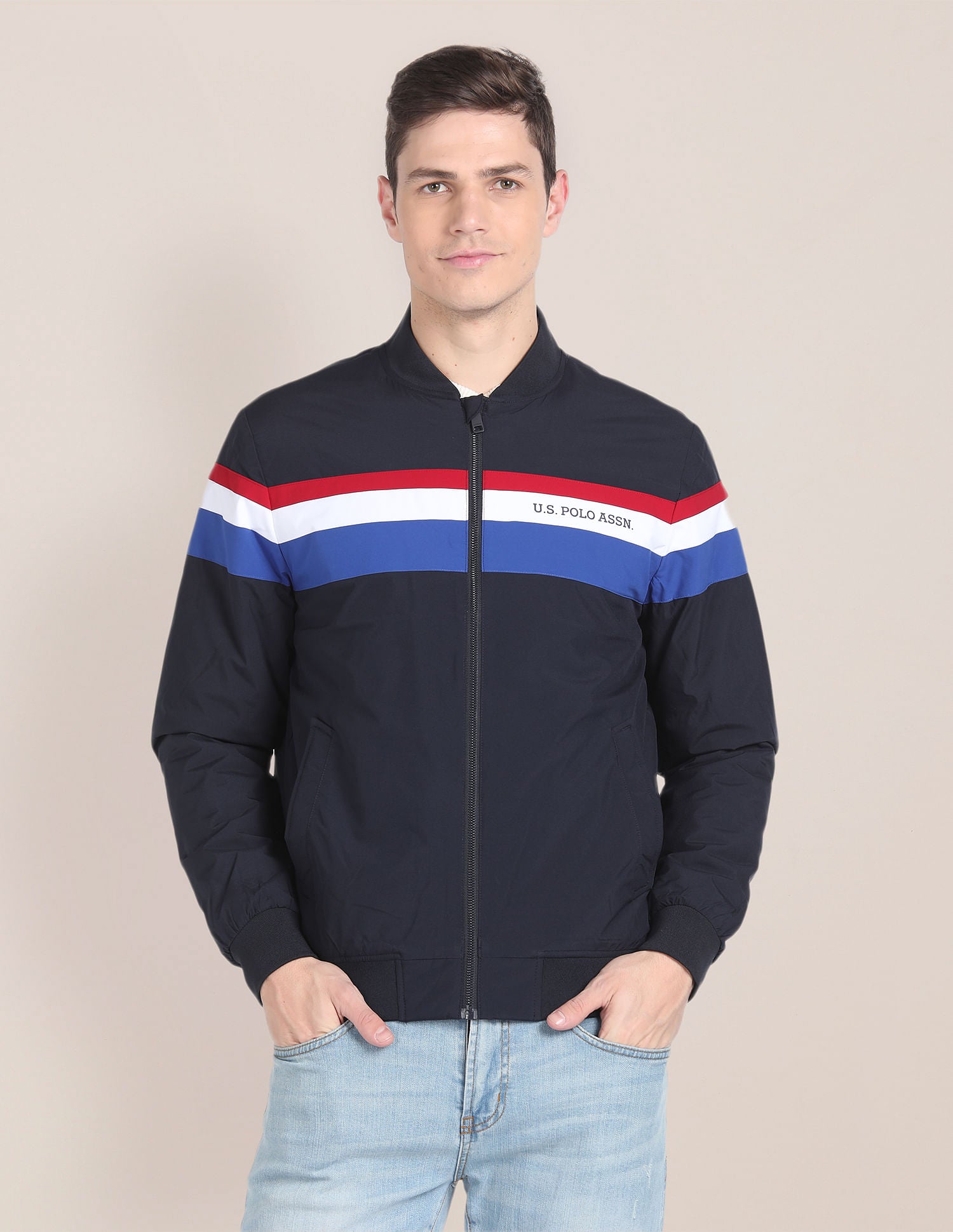 Horizontal Stripe Bomber Jacket Navy - U.S. POLO ASSN. | Large