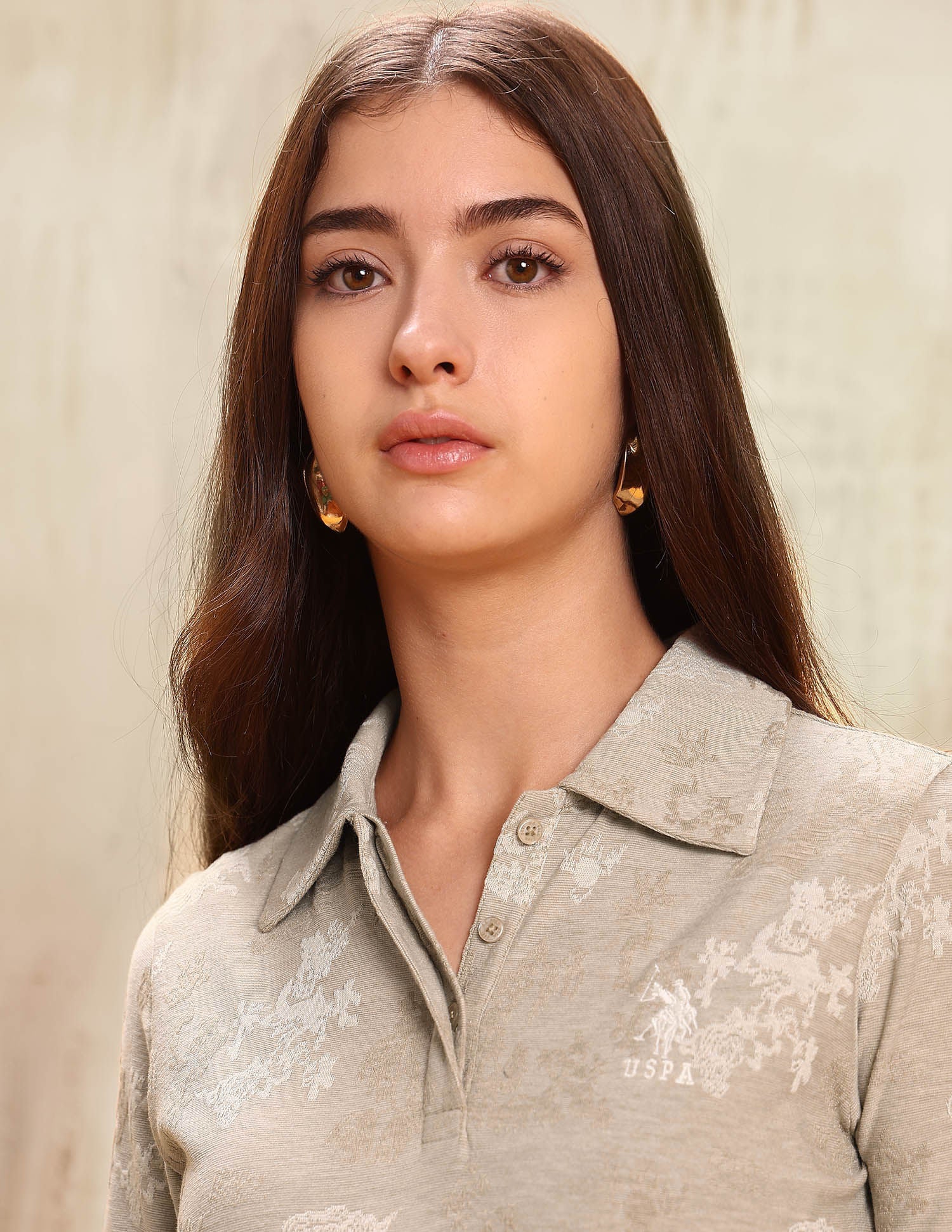 Floral Self Design Regular Fit Top Beige - U.S. POLO ASSN. | Large