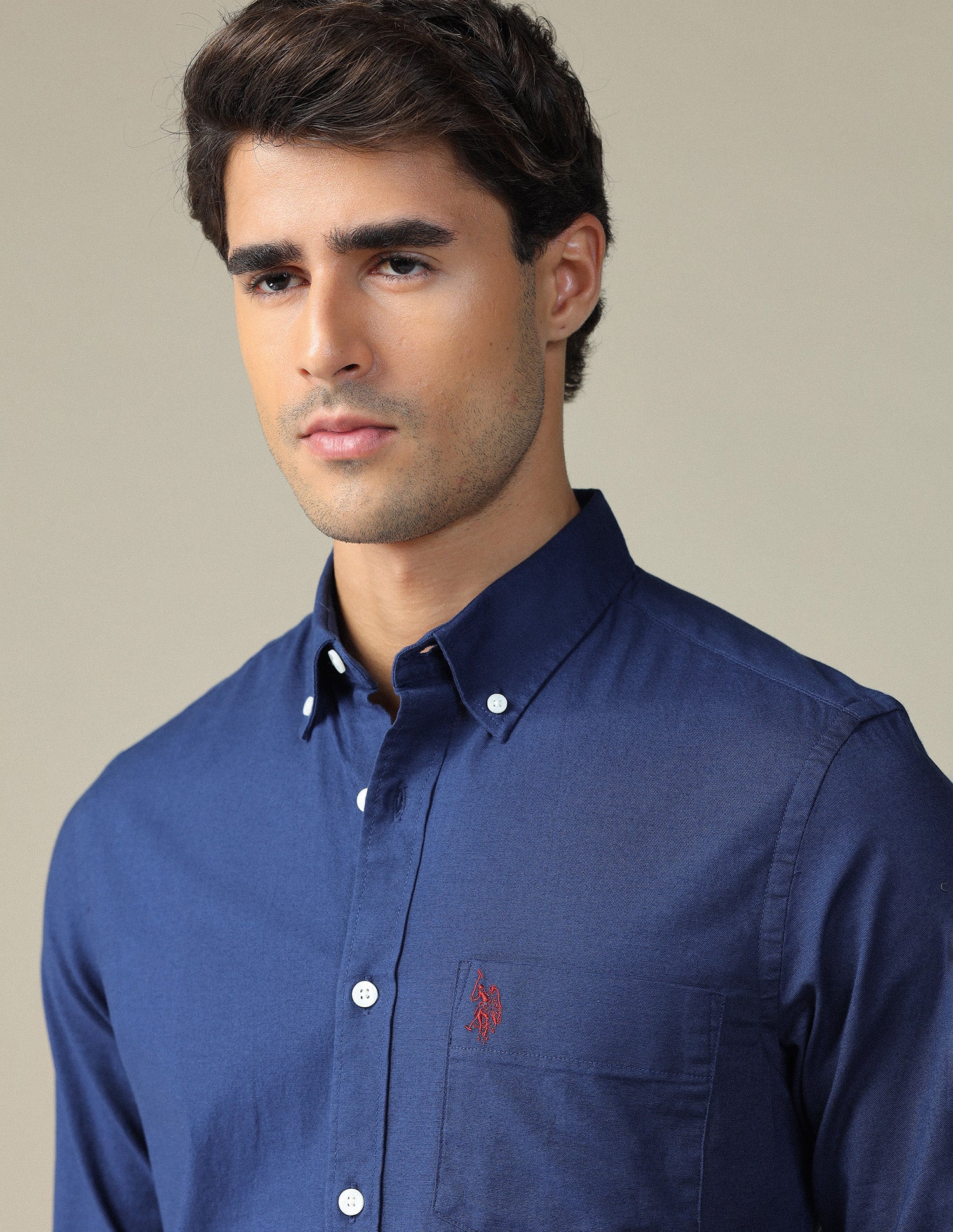 Tailored Fit Dobby Button Down Shirt Mid Blue - U.S. POLO ASSN. | Large
