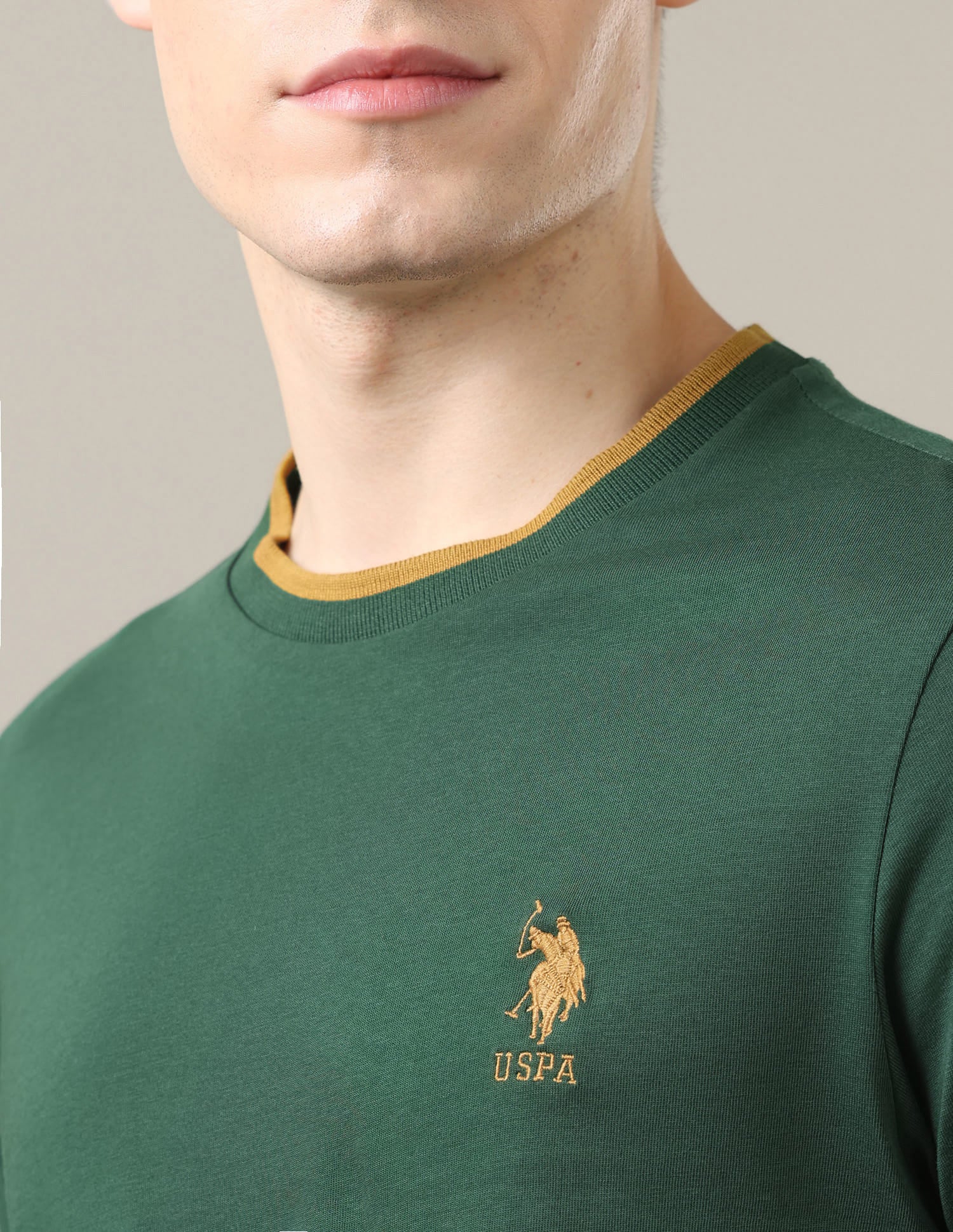 Solid Regular Fit T-Shirt Green - U.S. Polo Assn. India | Large