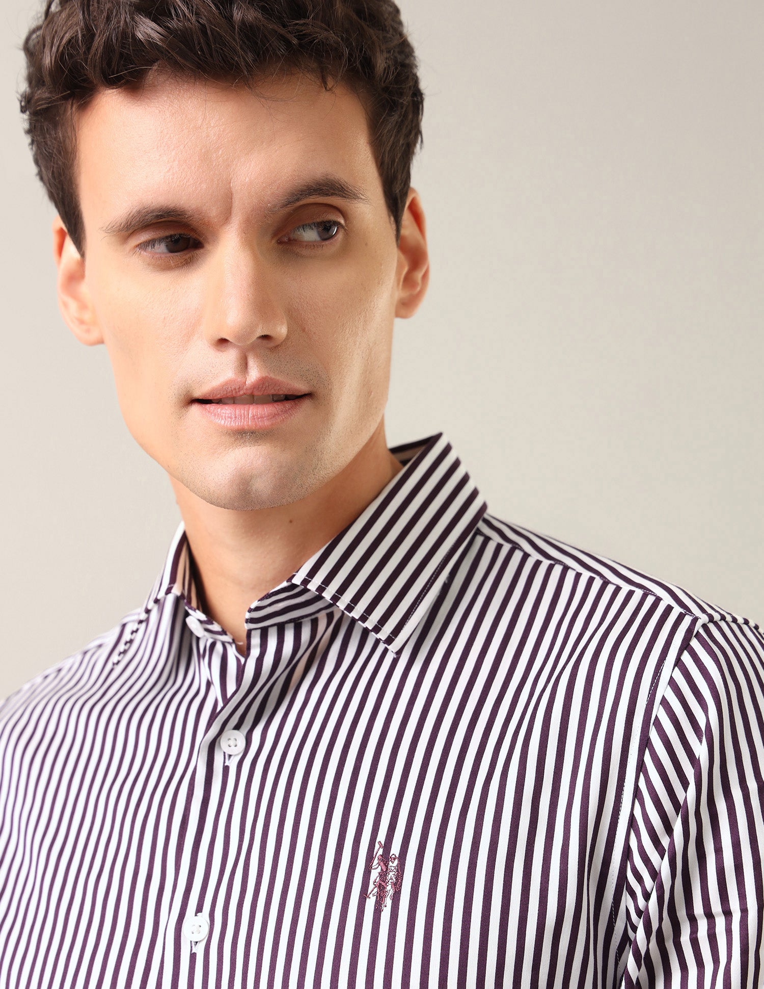 Vertical Striped Satin Shirt Dark Purple - U.S. Polo Assn. India | Large