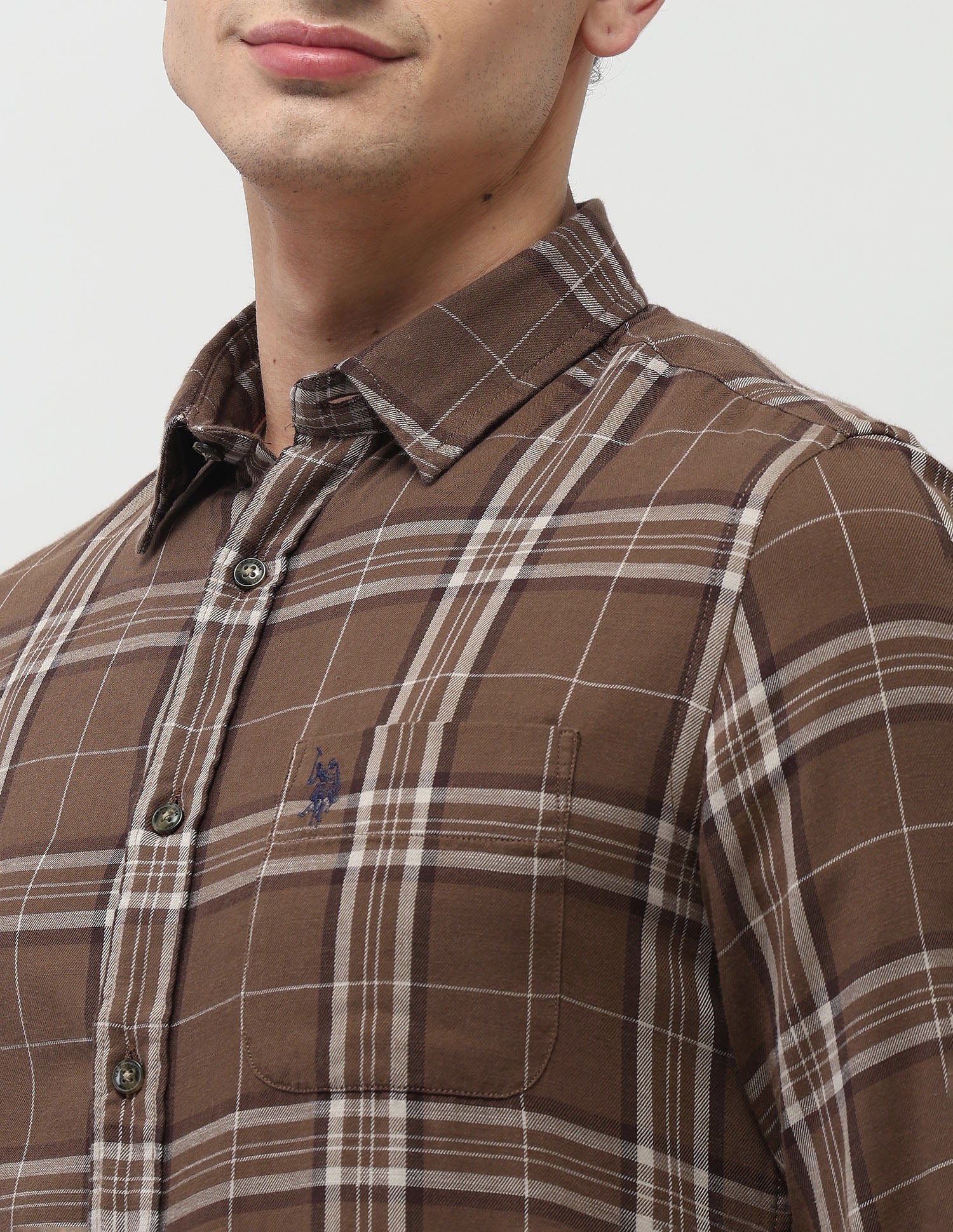 Plaid Checked Pure Cotton Shirt Dark Brown - U.S. Polo Assn. India | Large