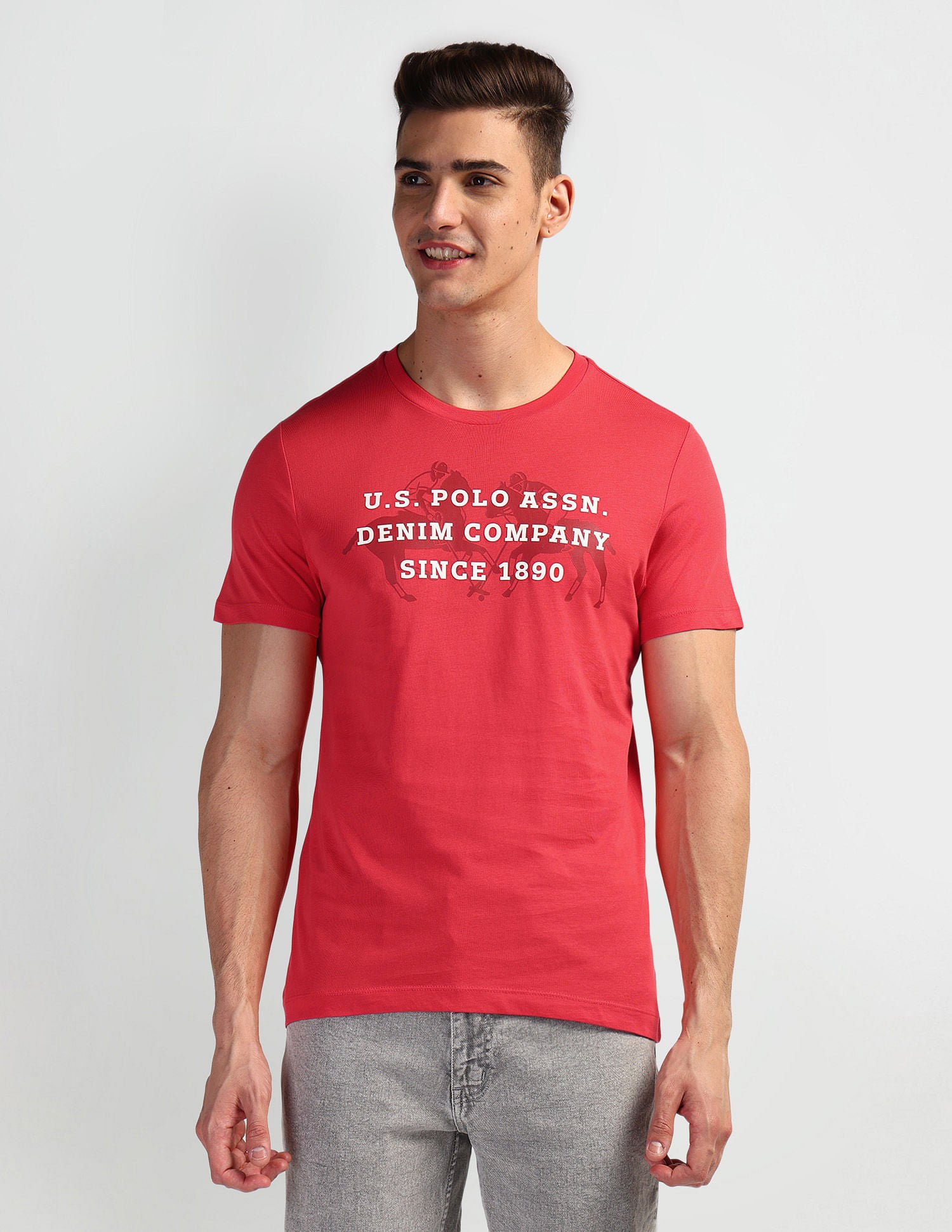 Typographic Print Crew Neck T-Shirt Pink - U.S. Polo Assn. India | Large