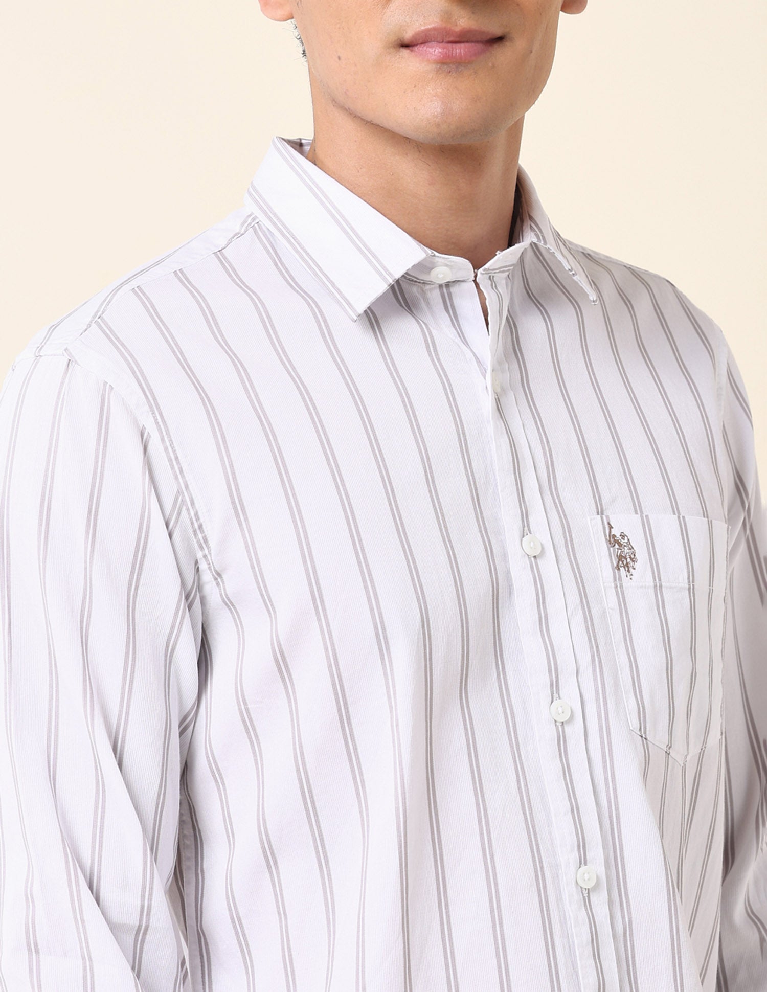 Vertical Striped Tailored Fit Shirt Khaki - U.S. Polo Assn. India | Large