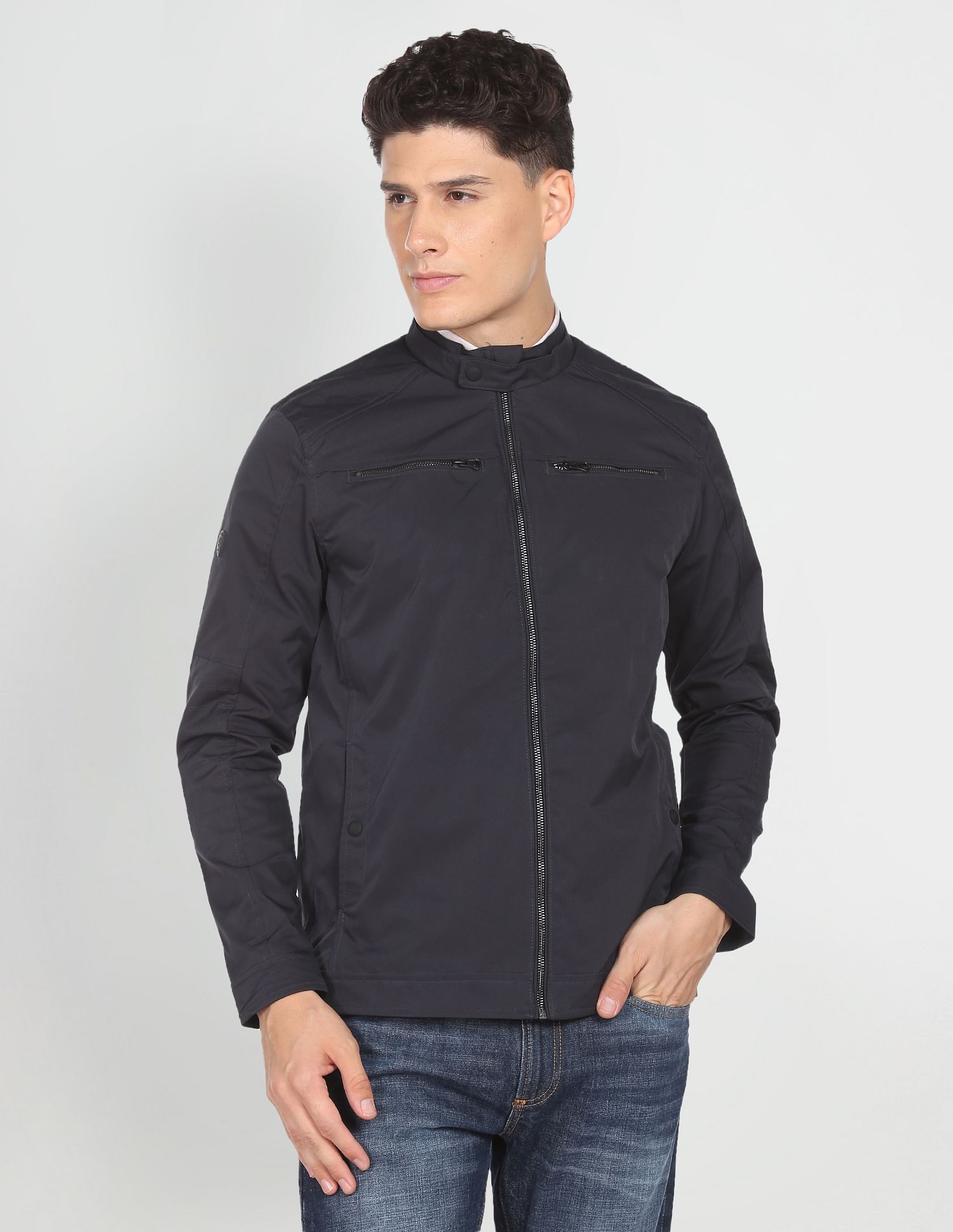 Men Navy Solid Panelled Jacket – U.S. Polo Assn. India